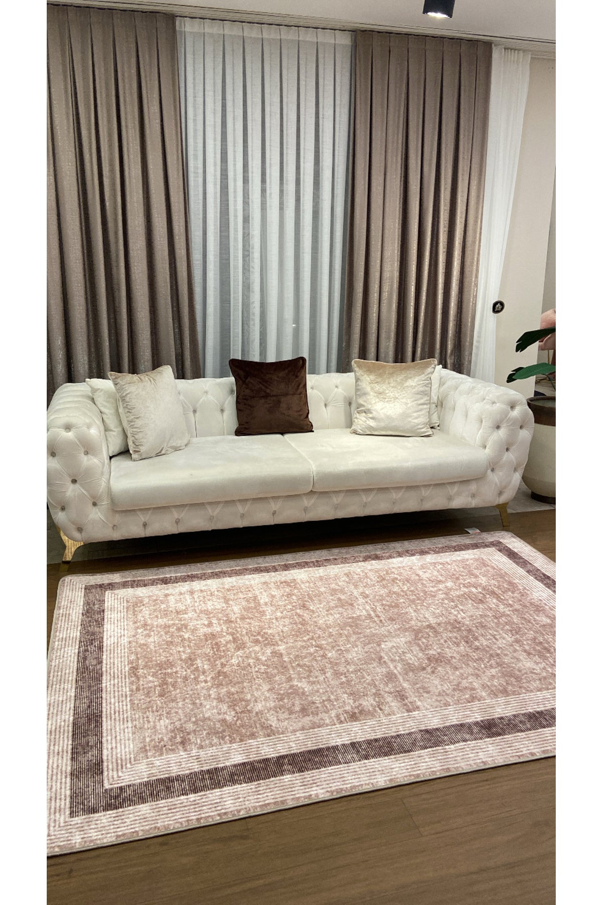 Light Gray Bordered Pattern Latex Leather-Backed Rug