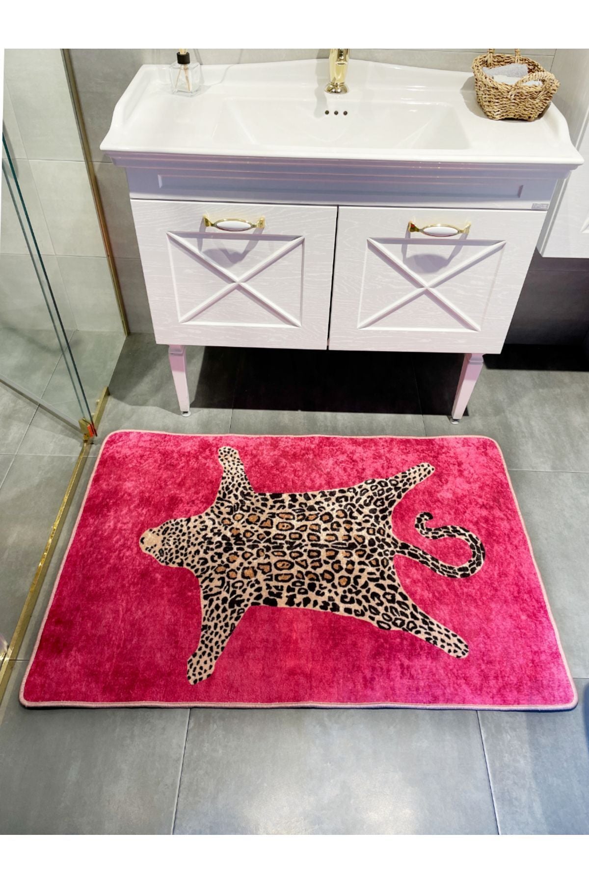 Leopard Pattern Washable 80x120 Single Bath Mat - Black