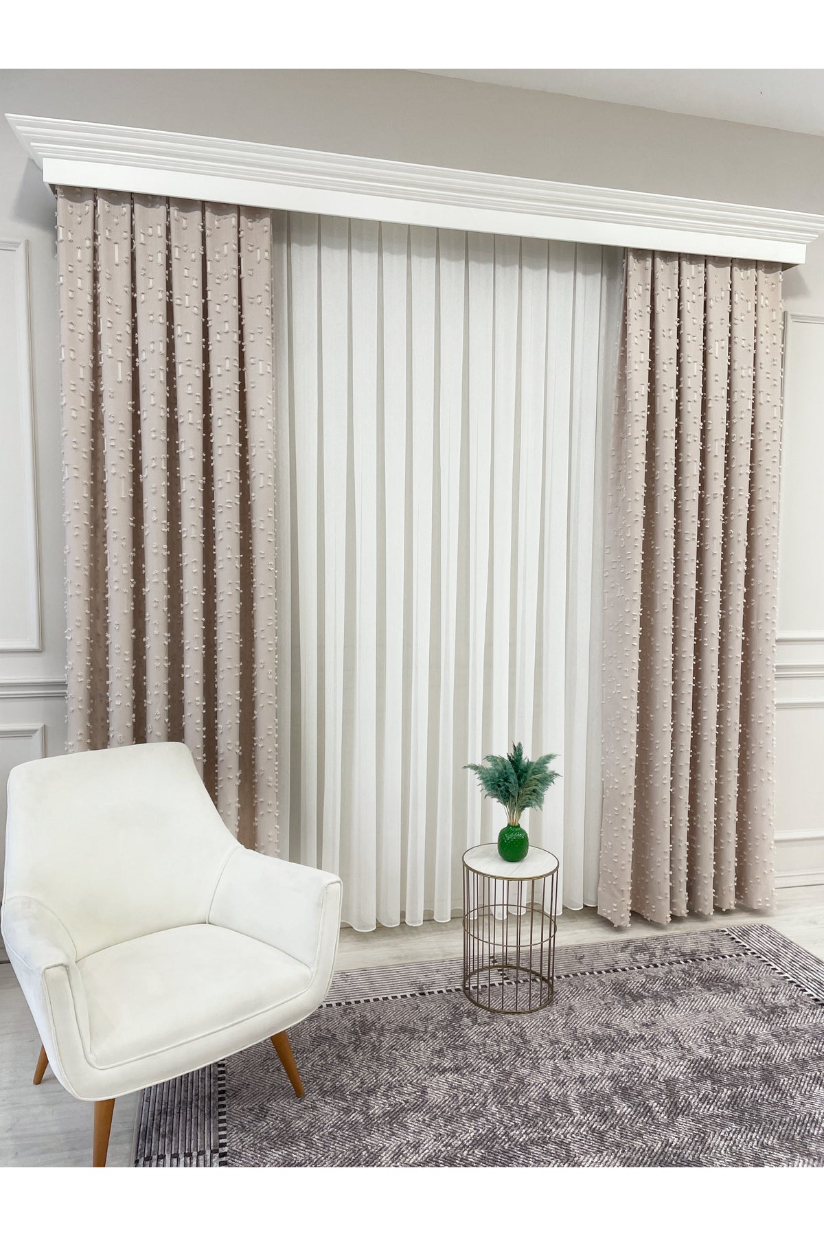 Indigo Blue Pompom Puffy Blackout Curtain 1/3 Dense Pleat