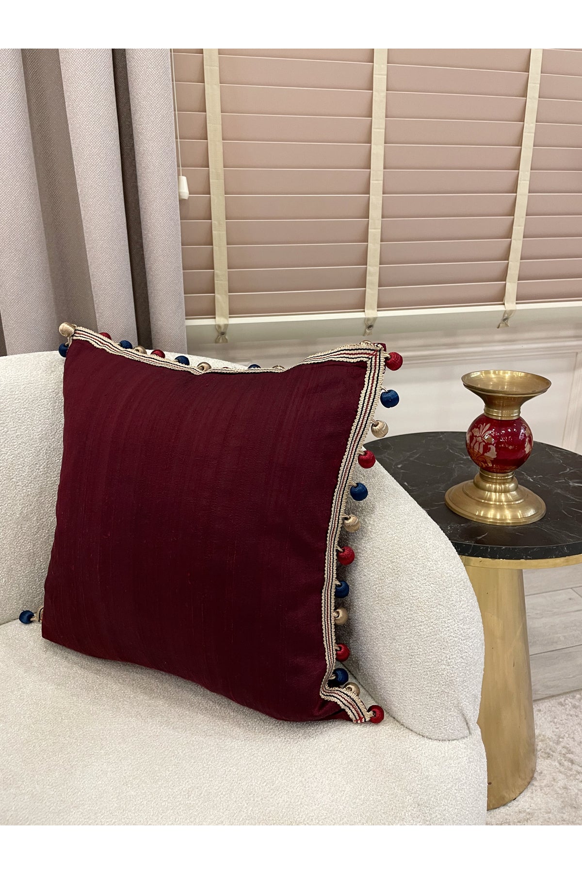 BURGUNDY - Silk Taffeta Throw Pillow Cover (45X45)