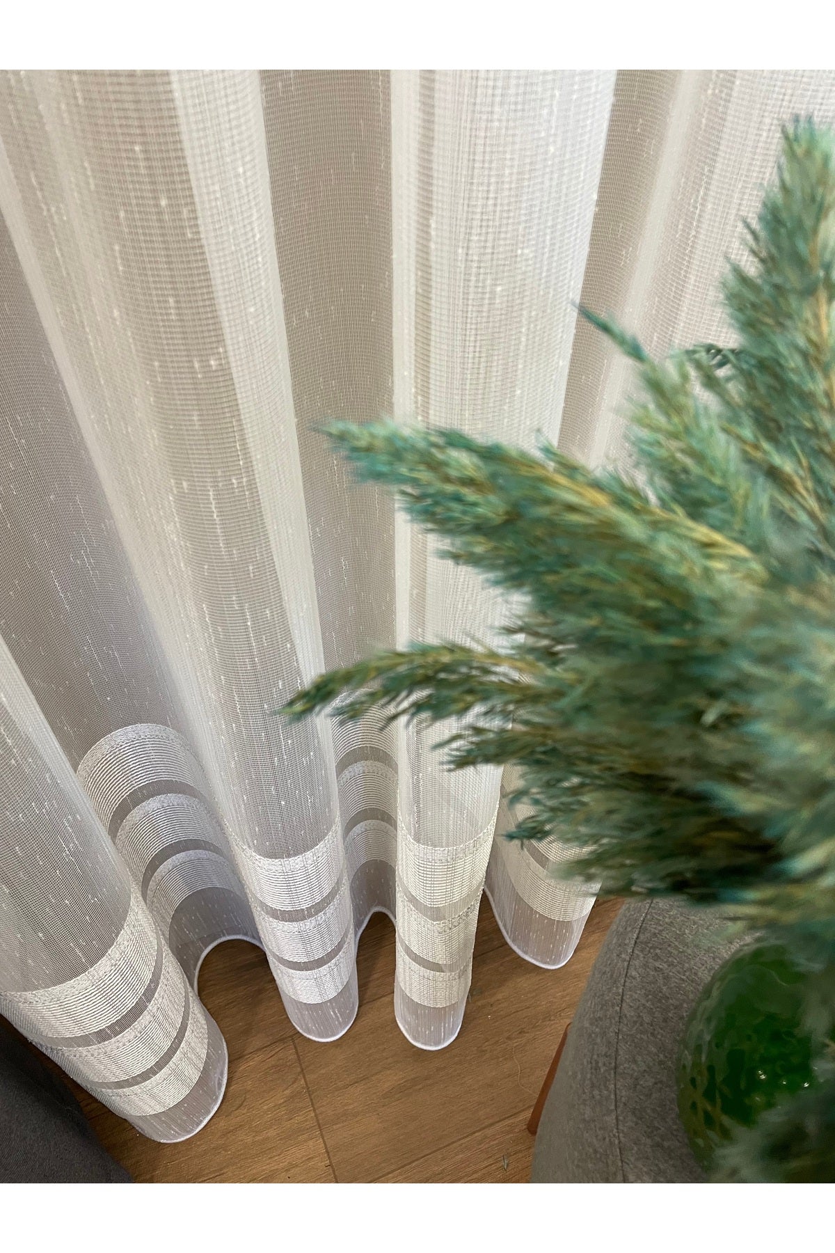 Modern Shantung Banded 1/3 Dense Pleat - Ecru/Gray Sheer Curtain