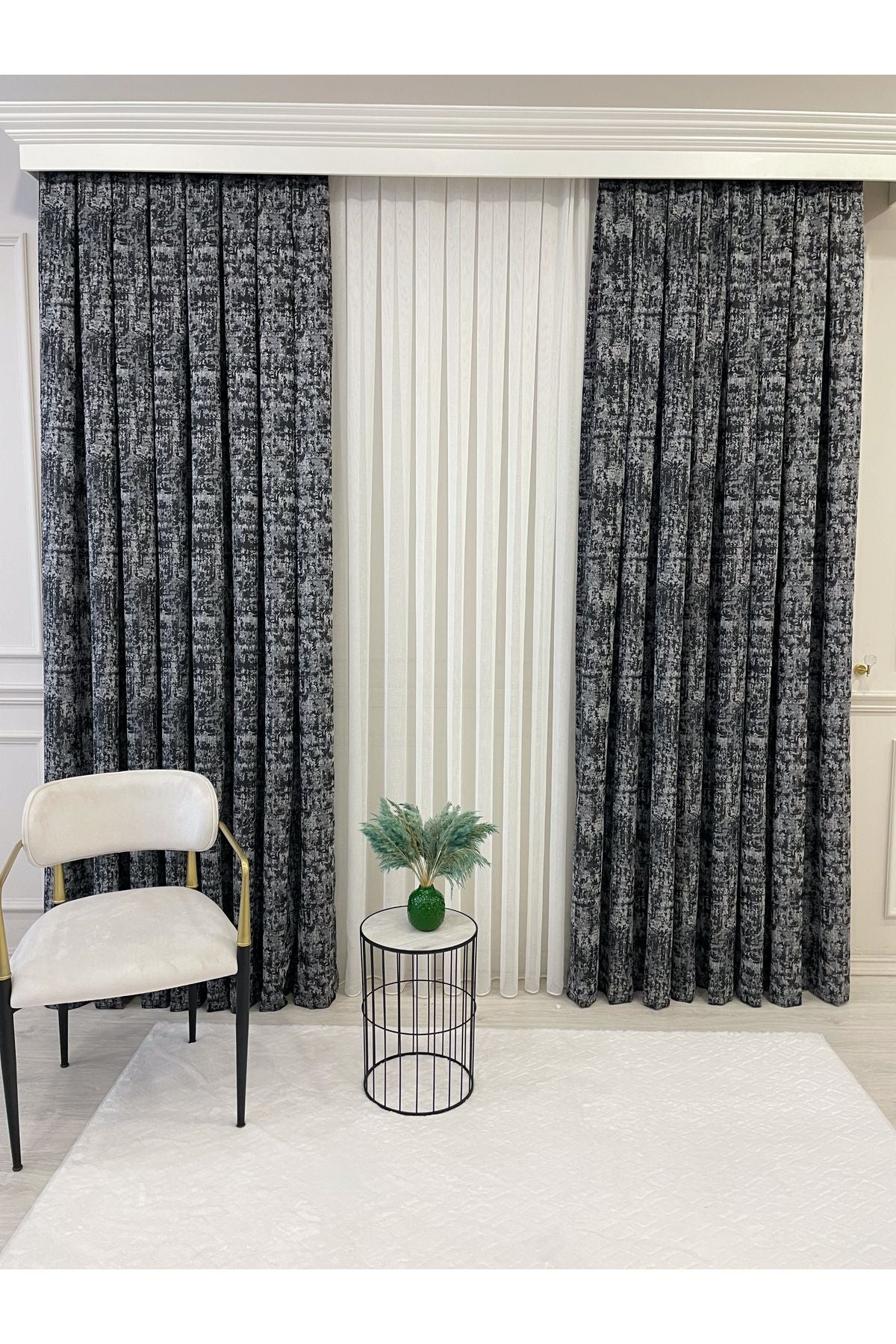 Orange - Brown Abstract Pattern 1/3 Tight Pleat Jacquard Woven Blackout Curtain