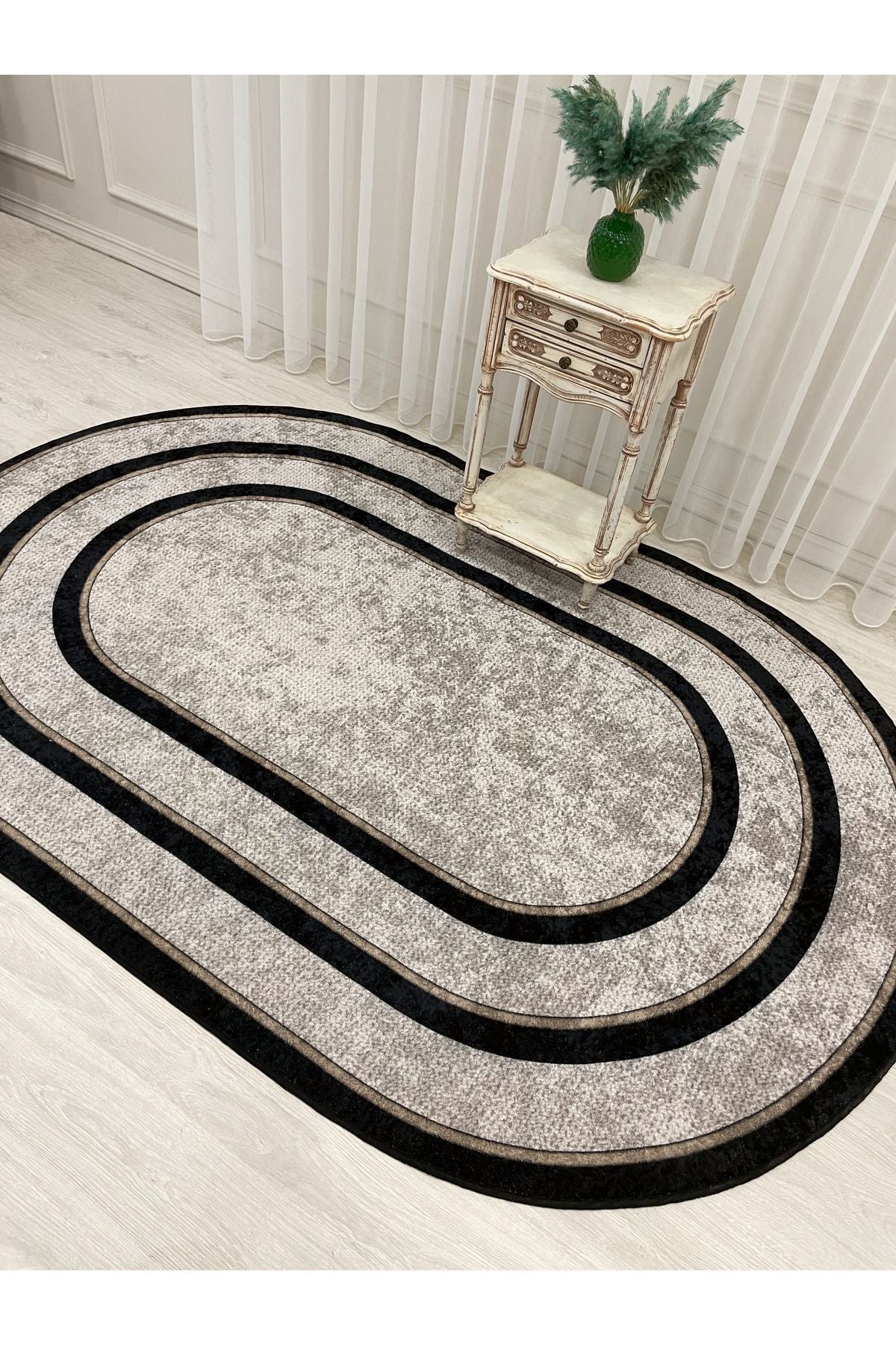 Jute Sisal Bordered Look Decorative Rug - Brown - Black