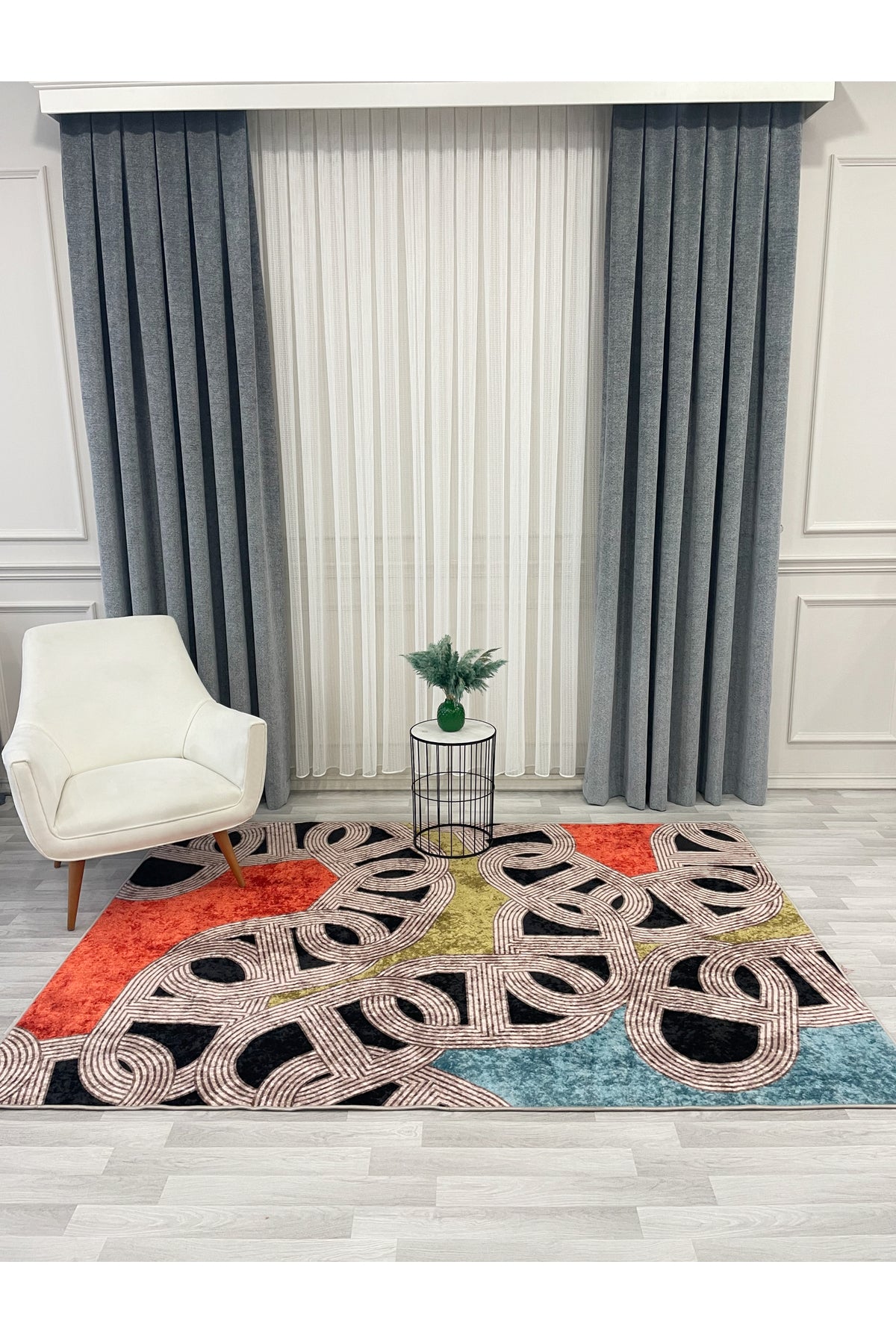 Hook Pattern Modern Design Latex-Backed Rug