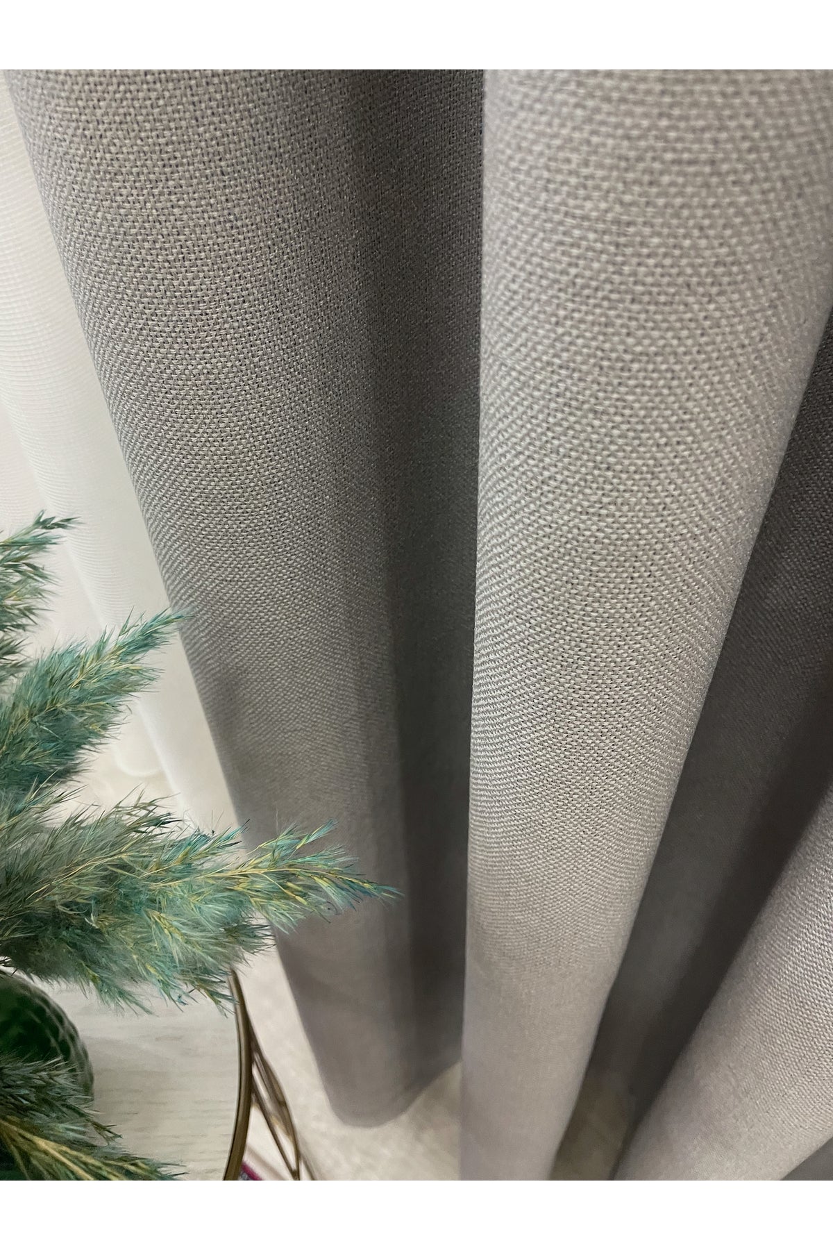 Stone Grey 1/3 Tight Pleat Linen-Look Blackout Curtain