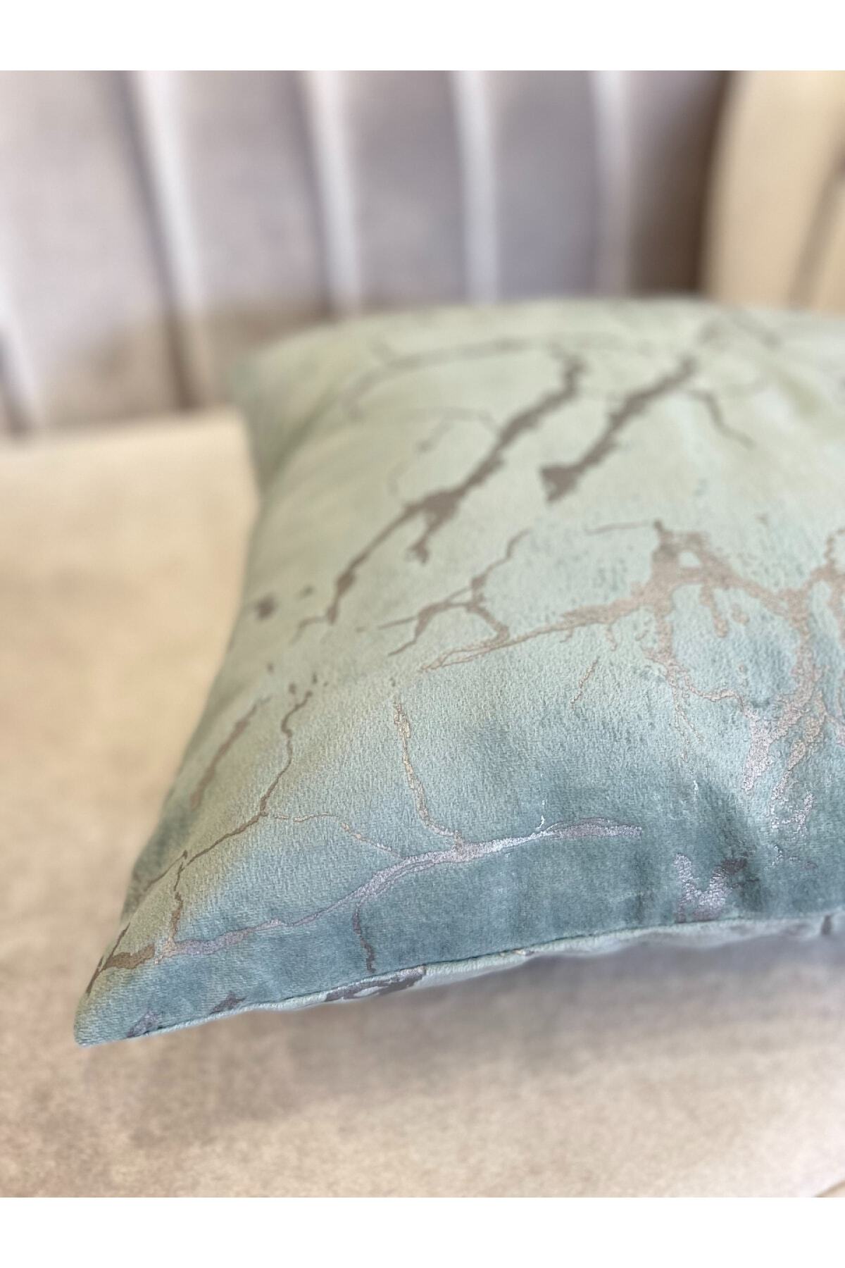 Set of 2 Velvet Throw Pillow Covers Ecru-Silver Foil (45X45)