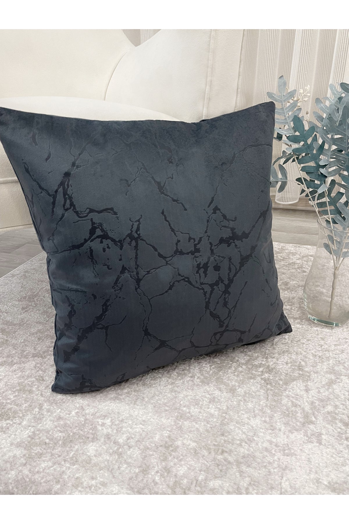 Set of 2 Velvet Throw Pillow Covers Ecru-Silver Foil (45X45)