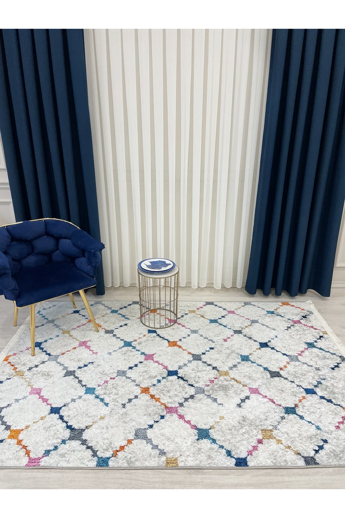 Cream-Gray Embossed Look Latex Leather Base Rug