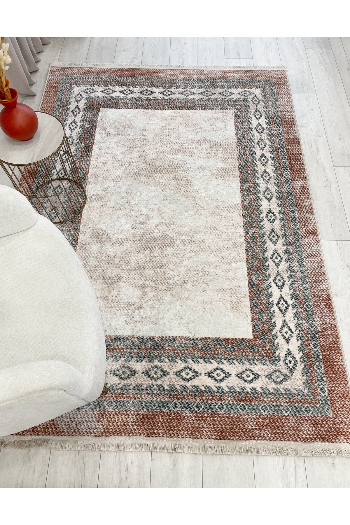 GRAY-BROWN Jute Sisal Look Latex Base Rug