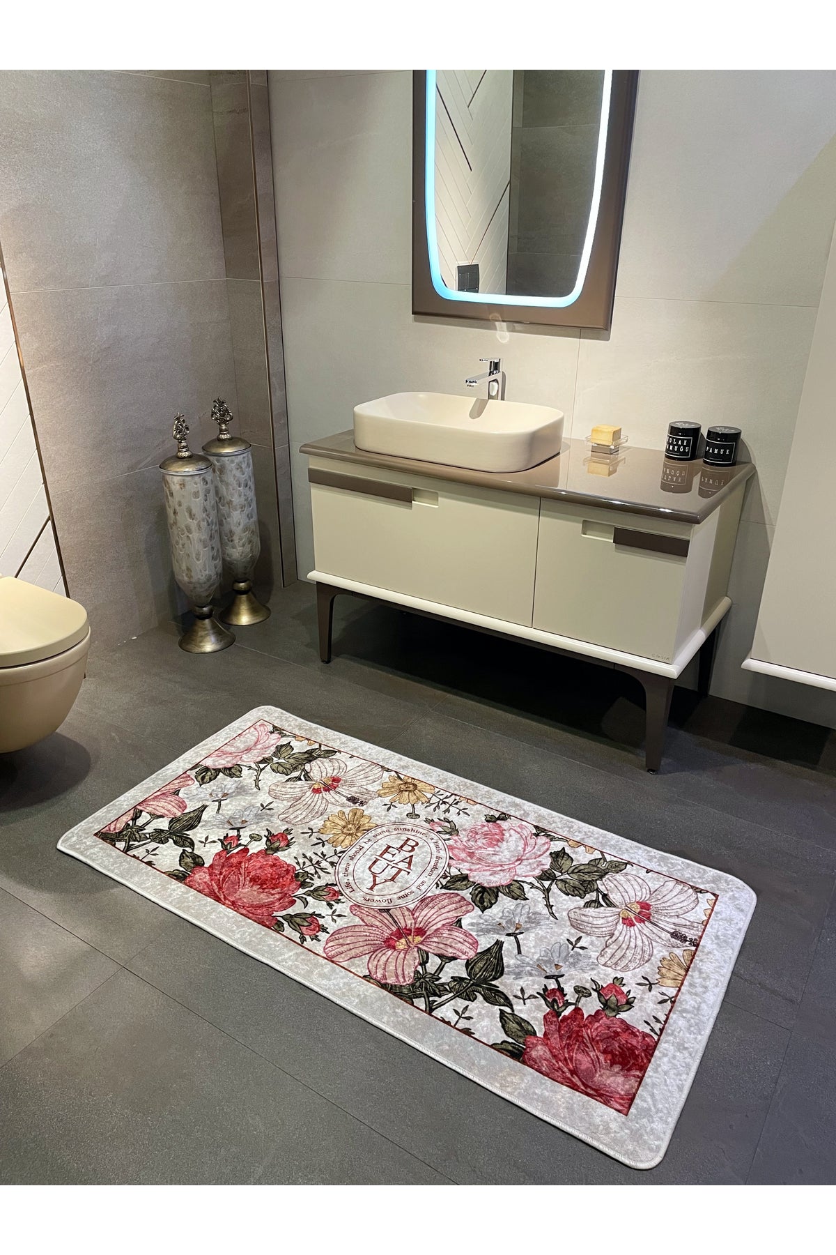 Tekli Çiçek Desenli Beauty Lateks Taban Banyo Paspas (EBAT 80X200)