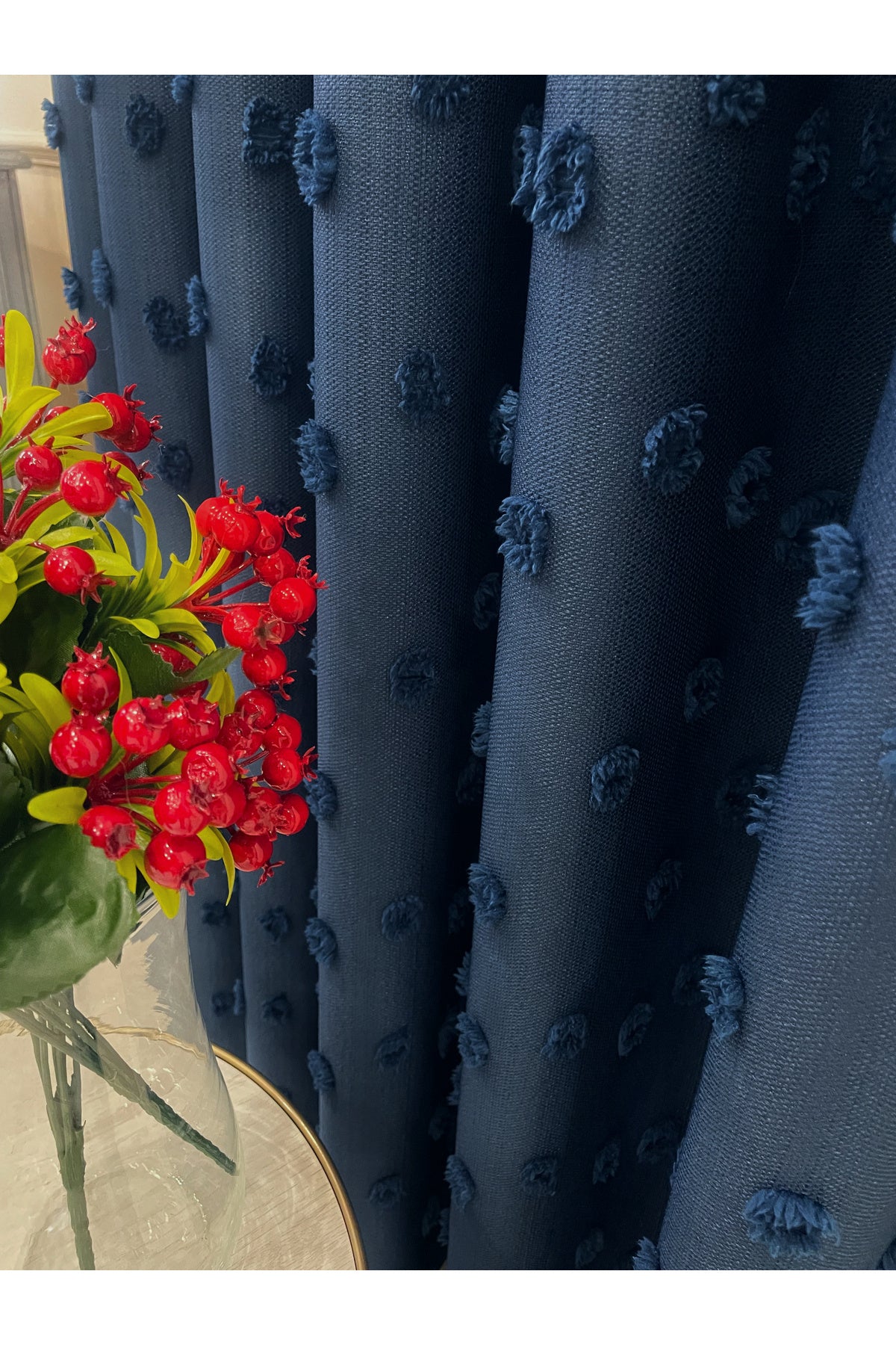 Blue Children's Room Pompom Puffy Blackout Curtain 1/3 Dense Pleating