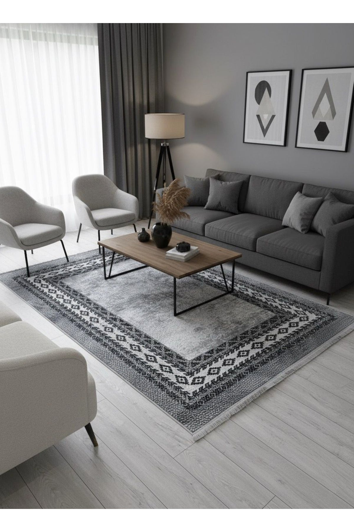 GRAY-BROWN Jute Sisal Look Latex Base Rug