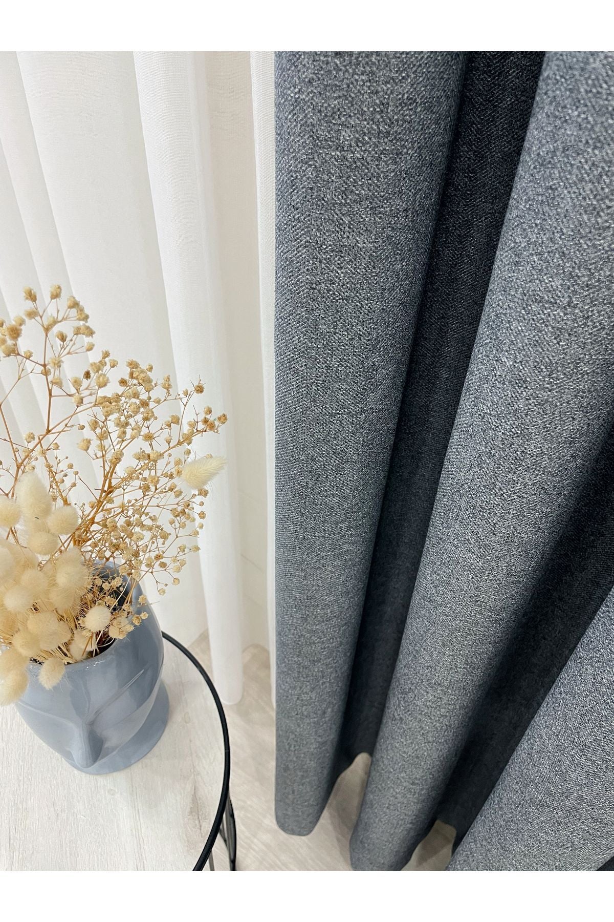 Heathered Milky Brown Linen-Look 1/3 Dense Pleated Blackout Curtain