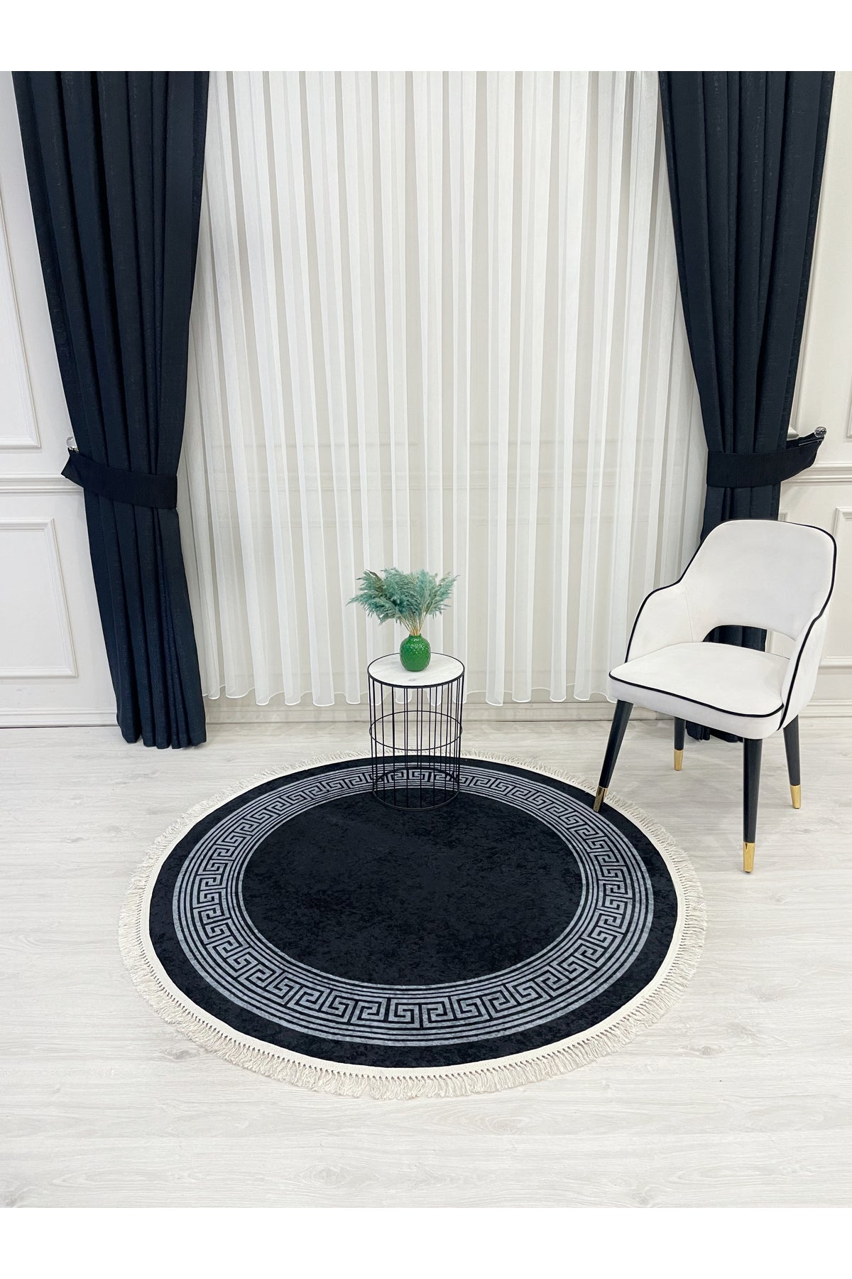 Brown Mink Bordered Latex Base Fringed Rug