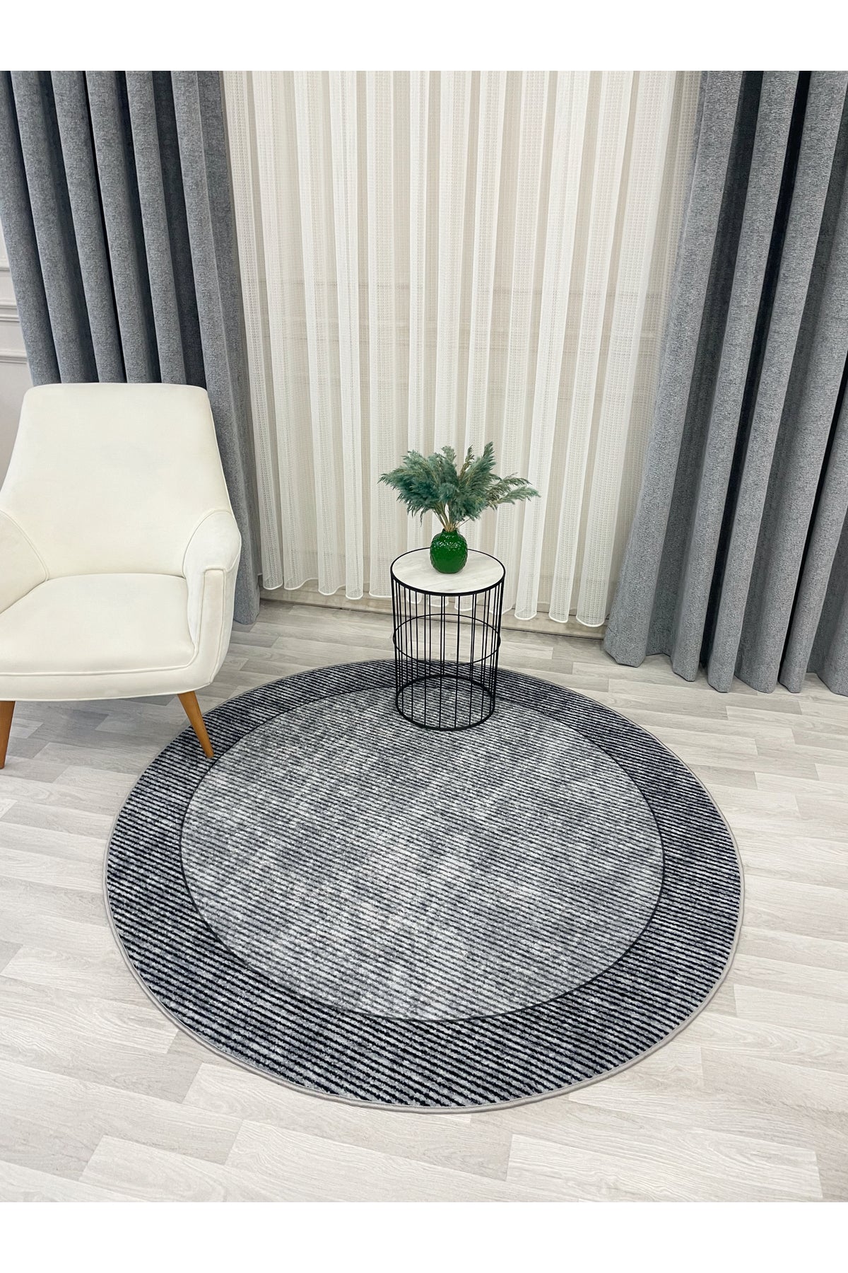 GRAY Non-Slip Base Round Rug