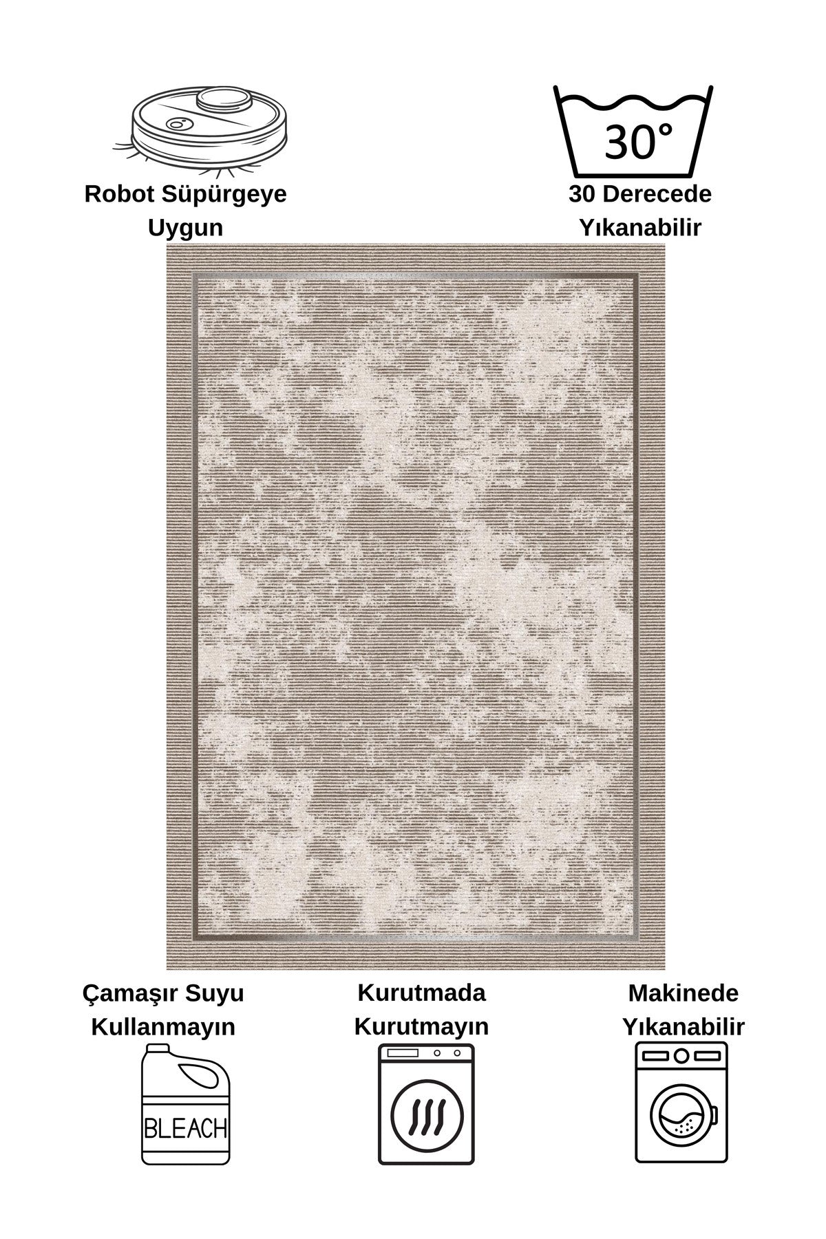 Mink Brown Geometric Pattern Non-Slip Base Runner Rug