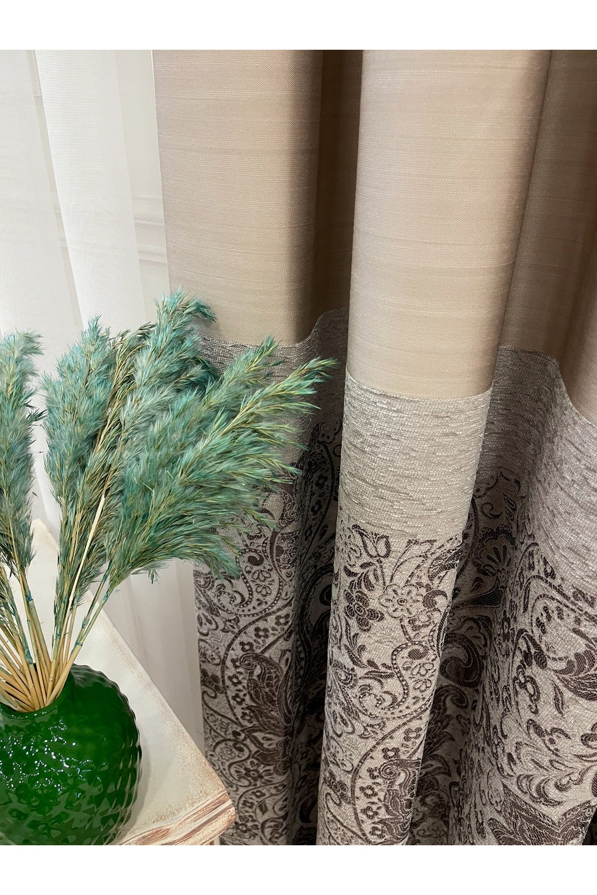 Gray Shawl Pattern 1/3 TIGHT PLEAT Jacquard Woven Blackout Curtain