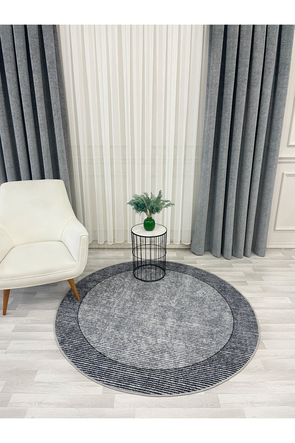 GRAY Non-Slip Base Round Rug