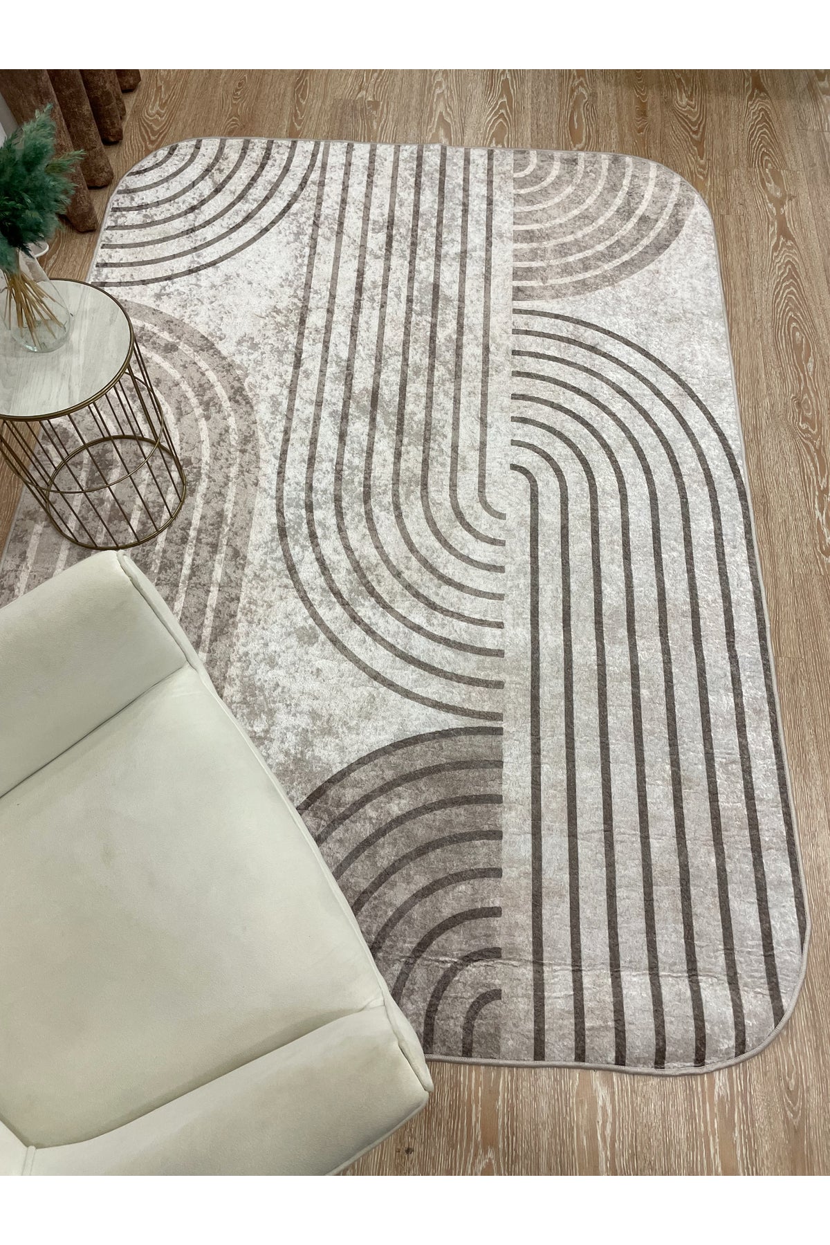 Beige Scandinavian Style Latex Non-Slip Base Rug
