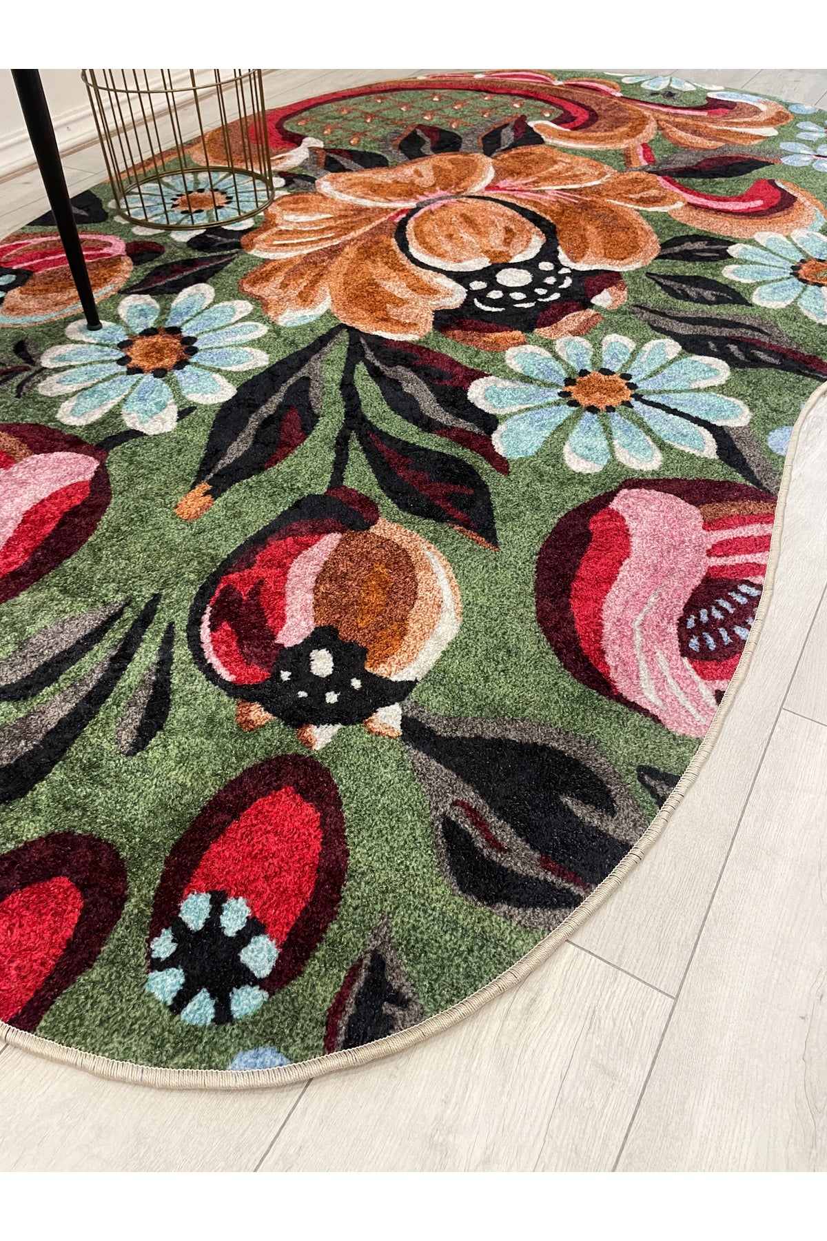 Green Floral Pattern Latex Base Rug
