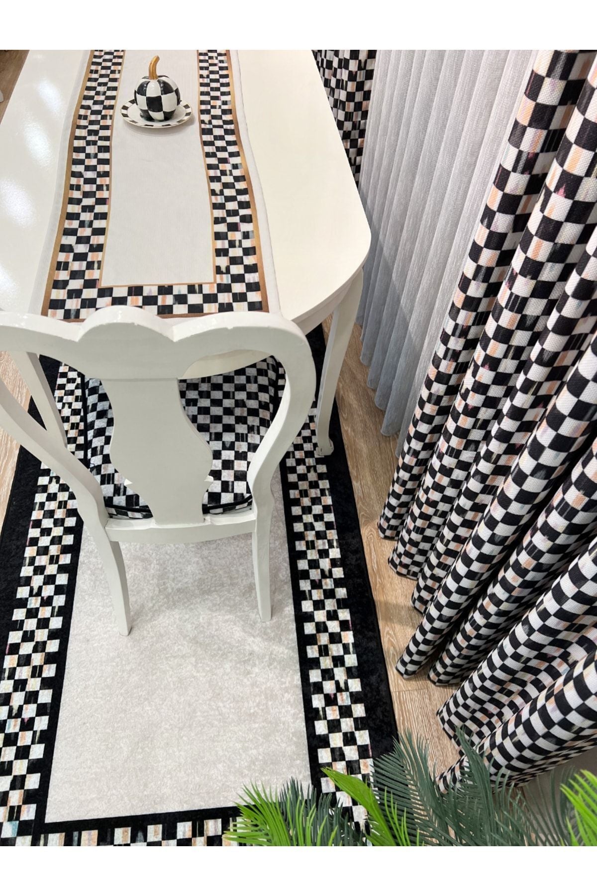 1/3 Dense Pleated Checkered Curtain Panel - Blue