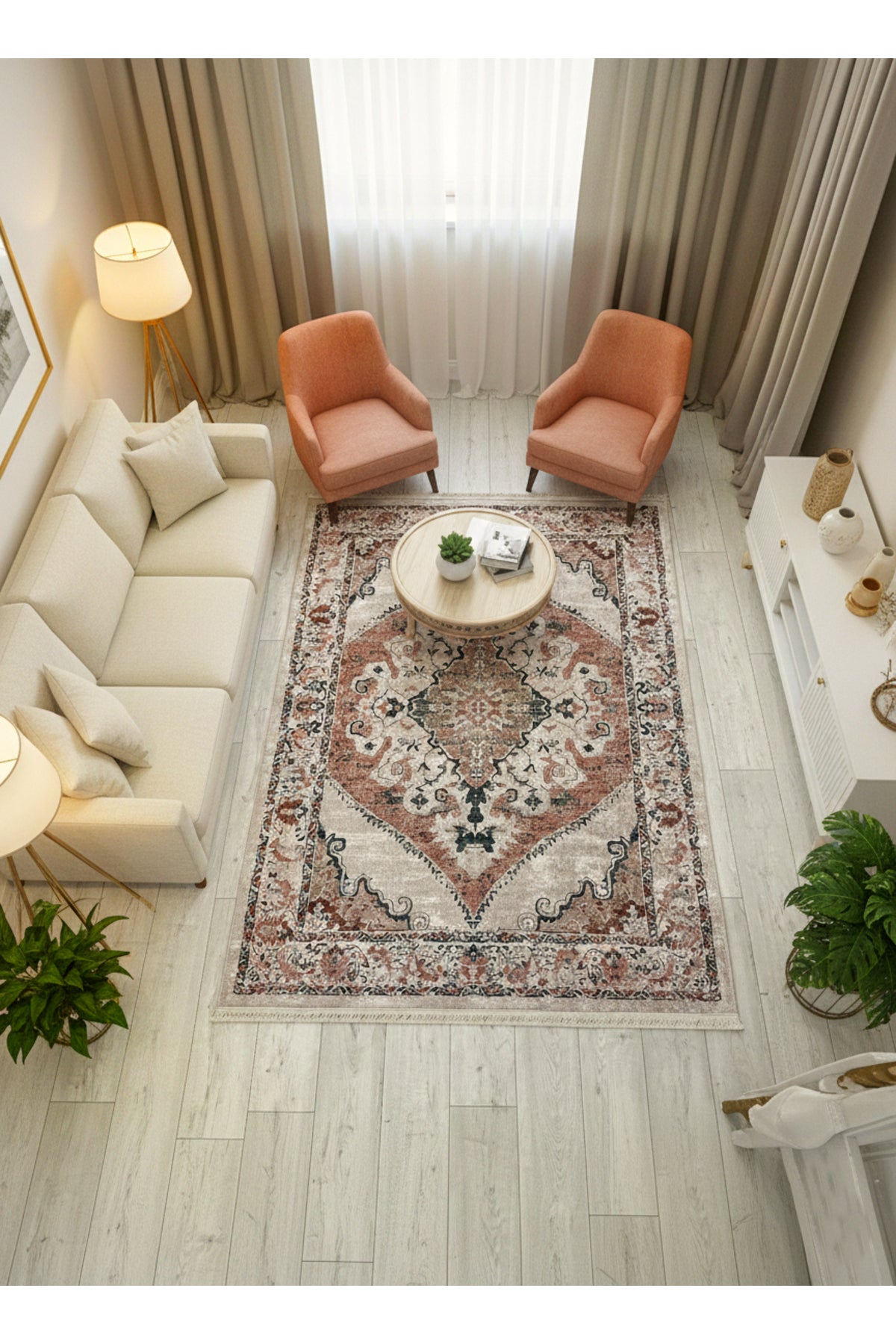 Gokbekli Damask Pattern Latex Base Living Room Rug