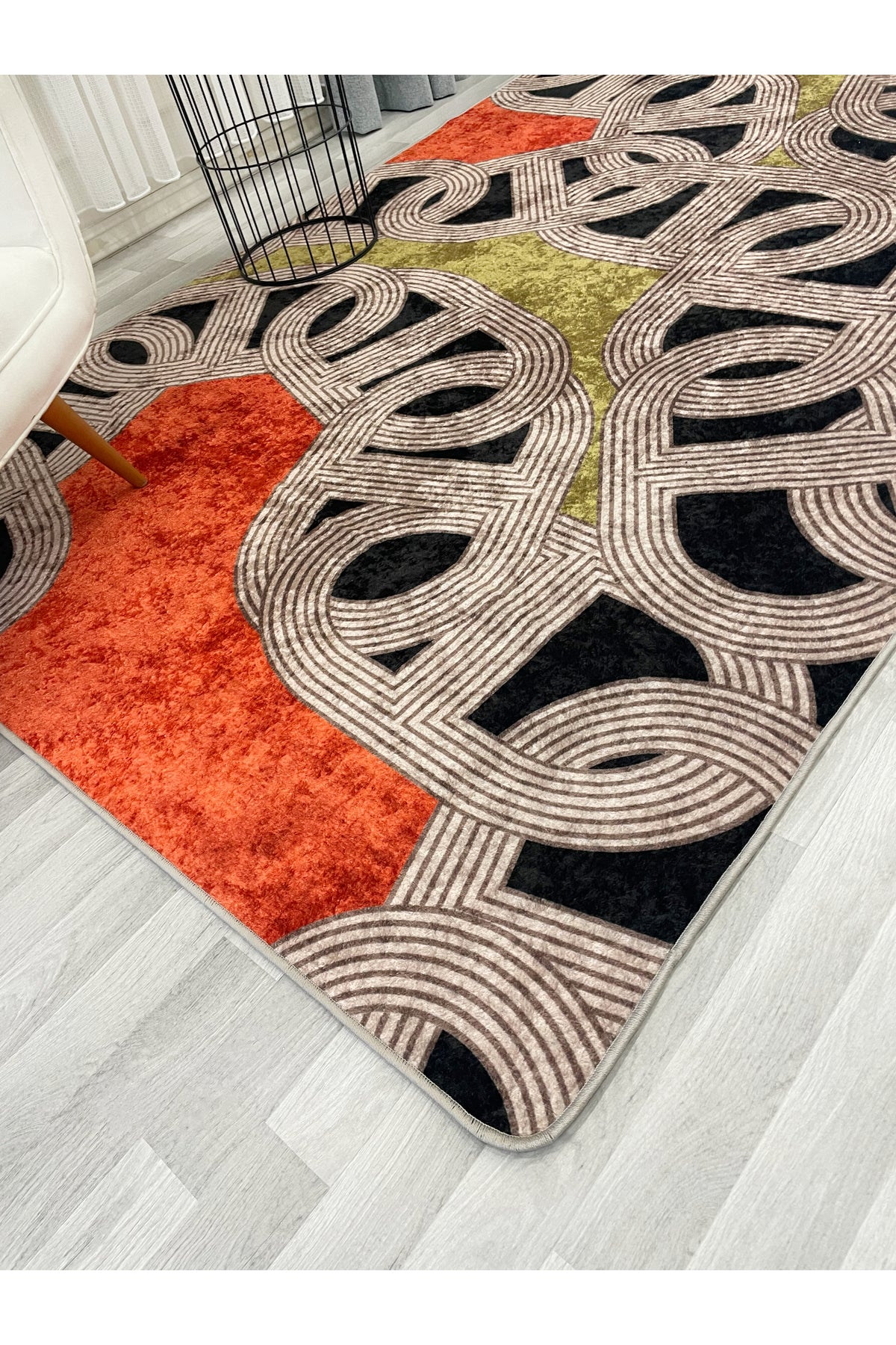 Hook Pattern Modern Design Latex-Backed Rug