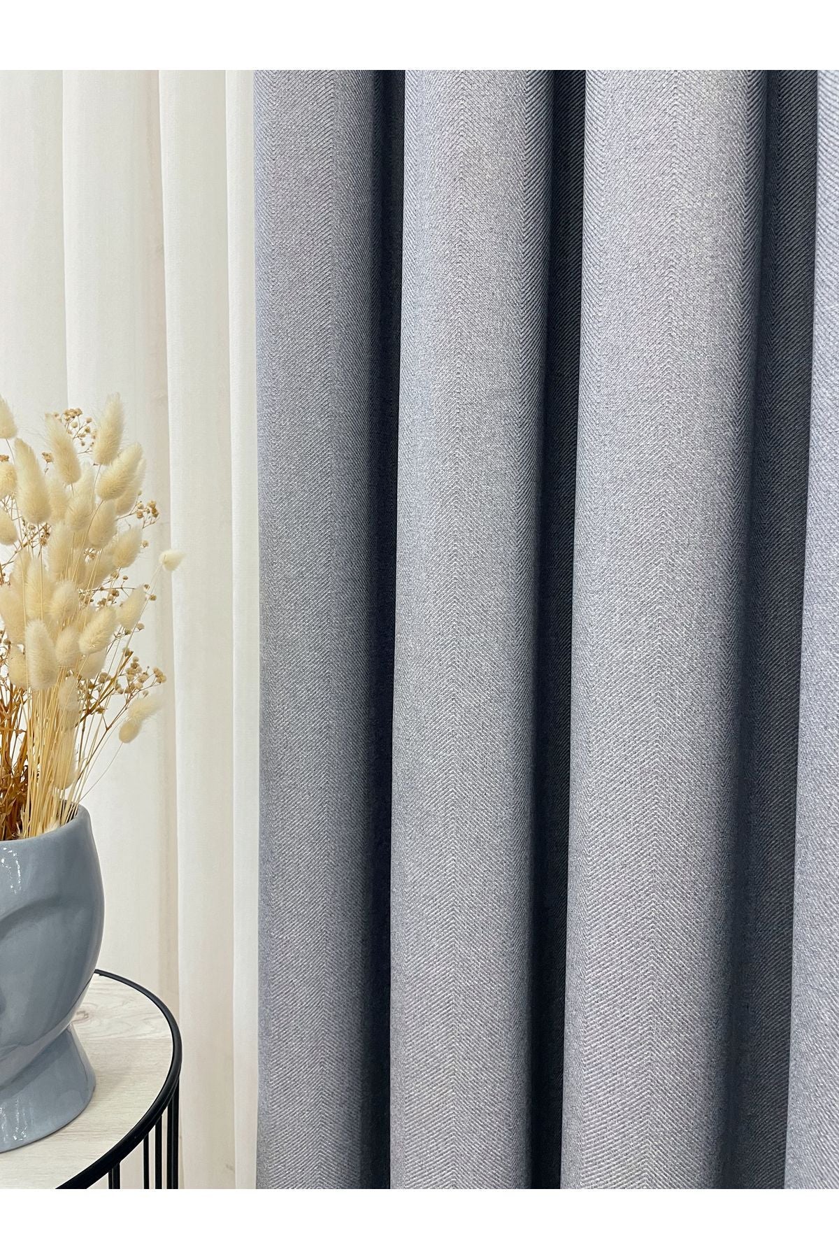Heathered Milky Brown Linen-Look 1/3 Dense Pleated Blackout Curtain