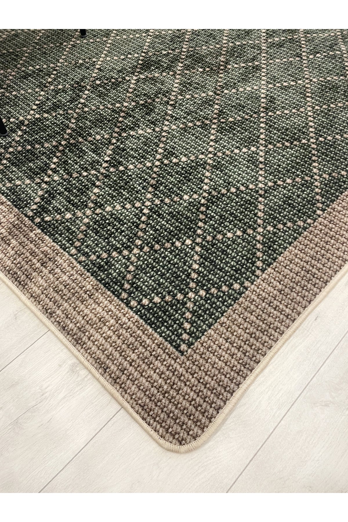 GREEN-BROWN Jute Sisal Look Bordered Non-Slip Base Runner Rug