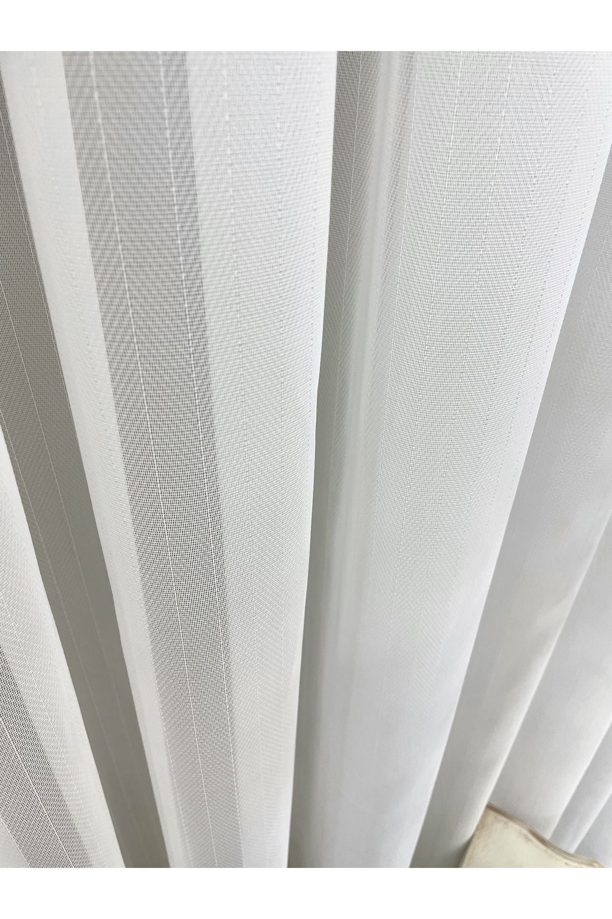 Ecru Self-Striped 1/3 Dense Pleated Sheer Curtain