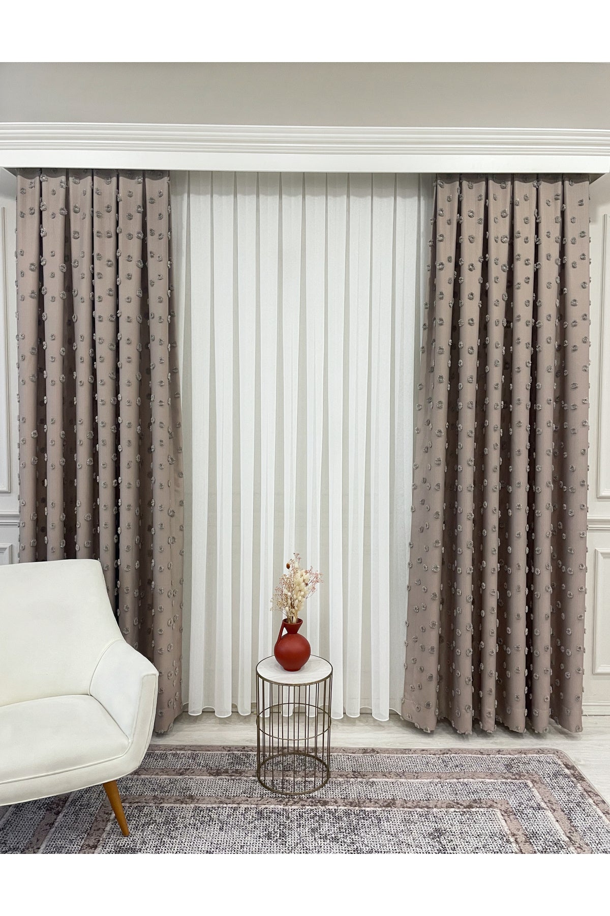 Blue Children's Room Pompom Puffy Blackout Curtain 1/3 Dense Pleating