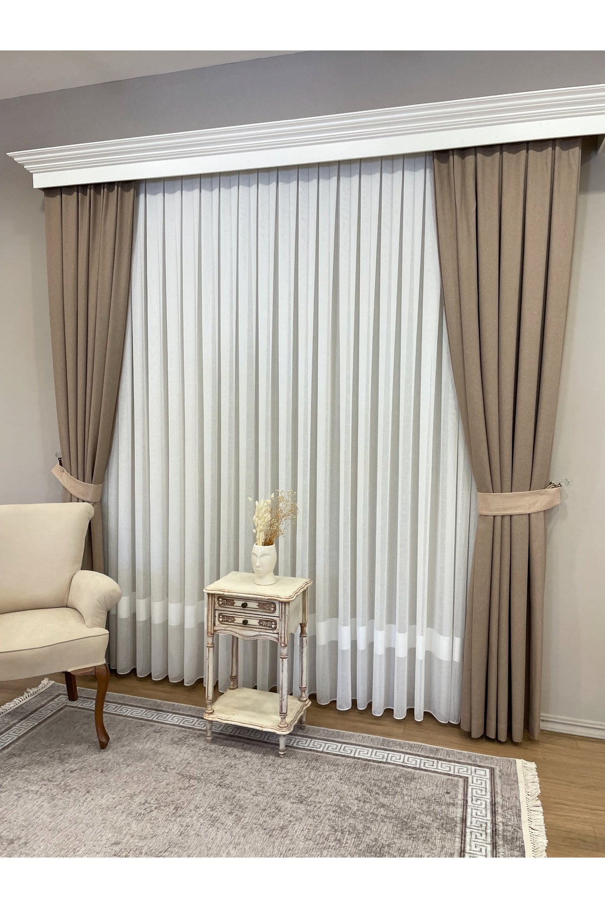 Hem-Banded Linen-Look 1/3 Dense Pleated - Ecru Sheer Curtain