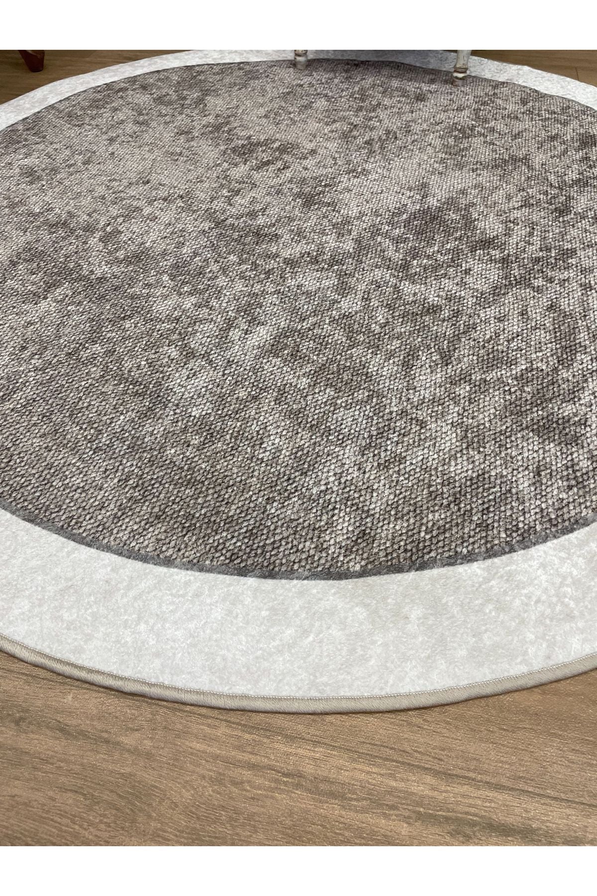 Jute-Look Washable Latex Base Round Rug - Beige Brown