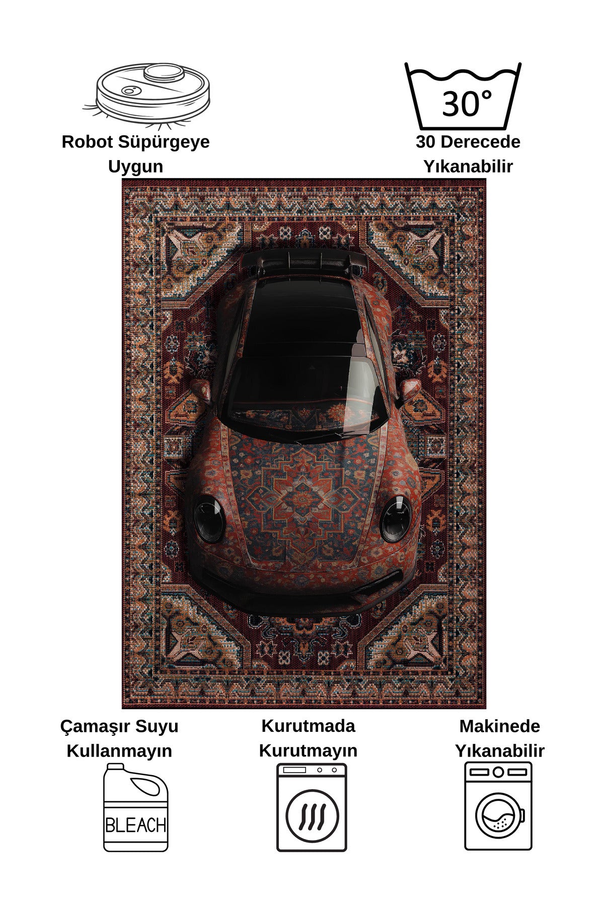 Vintage Car Pattern Latex Base Rug