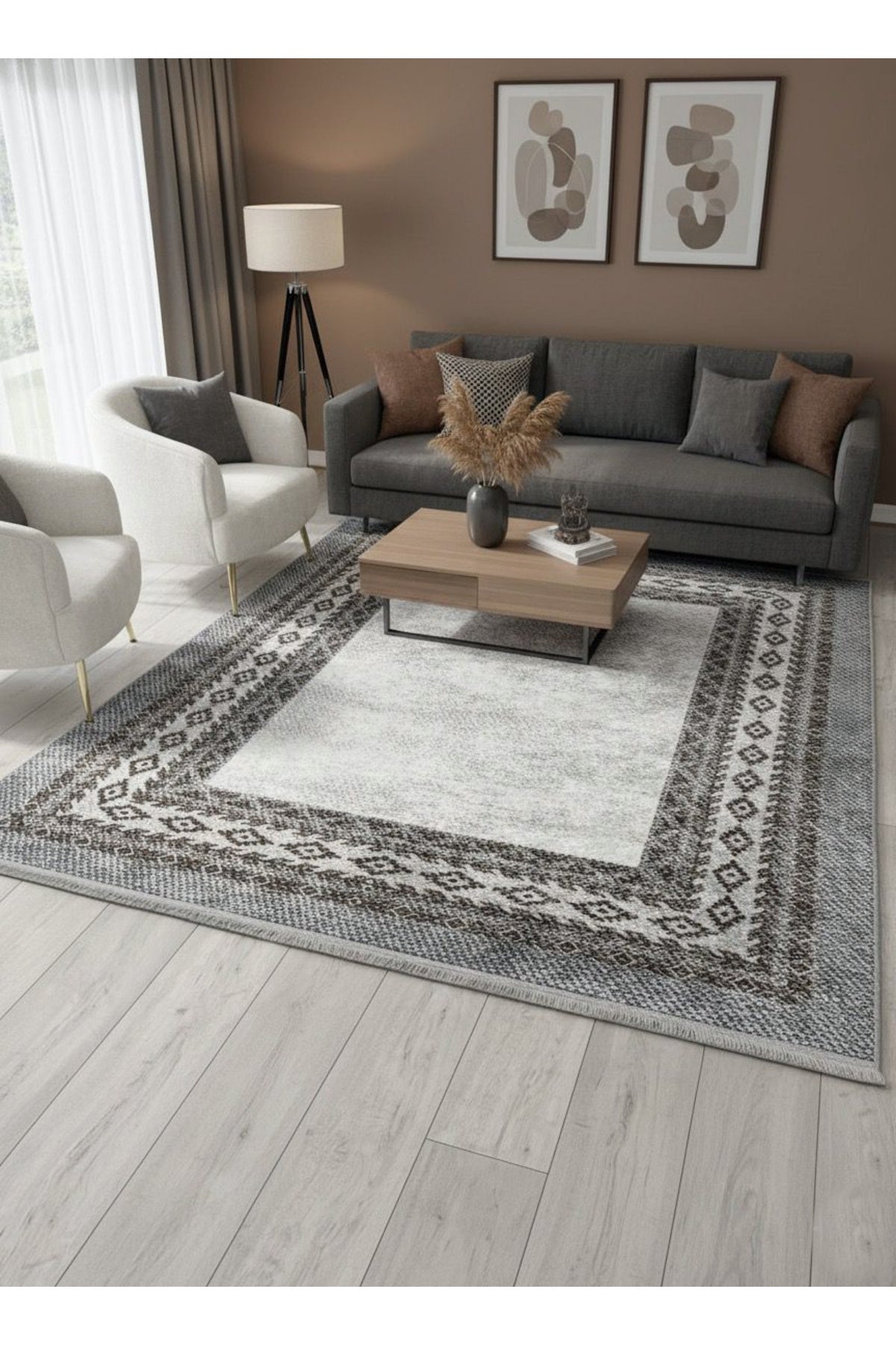 GRAY-BROWN Jute Sisal Look Latex Base Rug