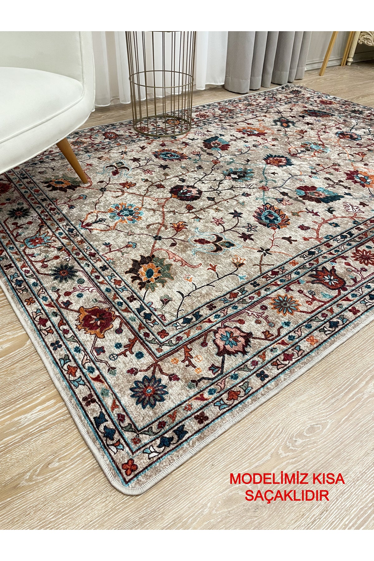 Gray Vintage Floral Latex Non-Slip Base Rug