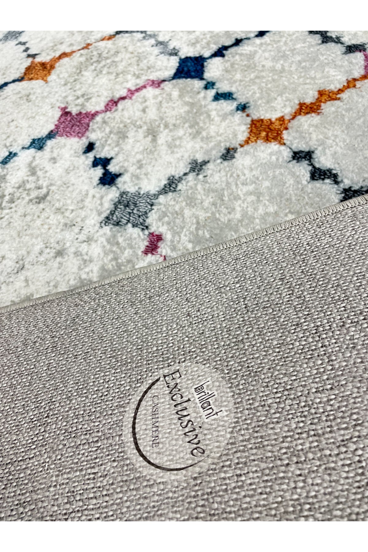 Cream-Gray Embossed Look Latex Leather Base Rug