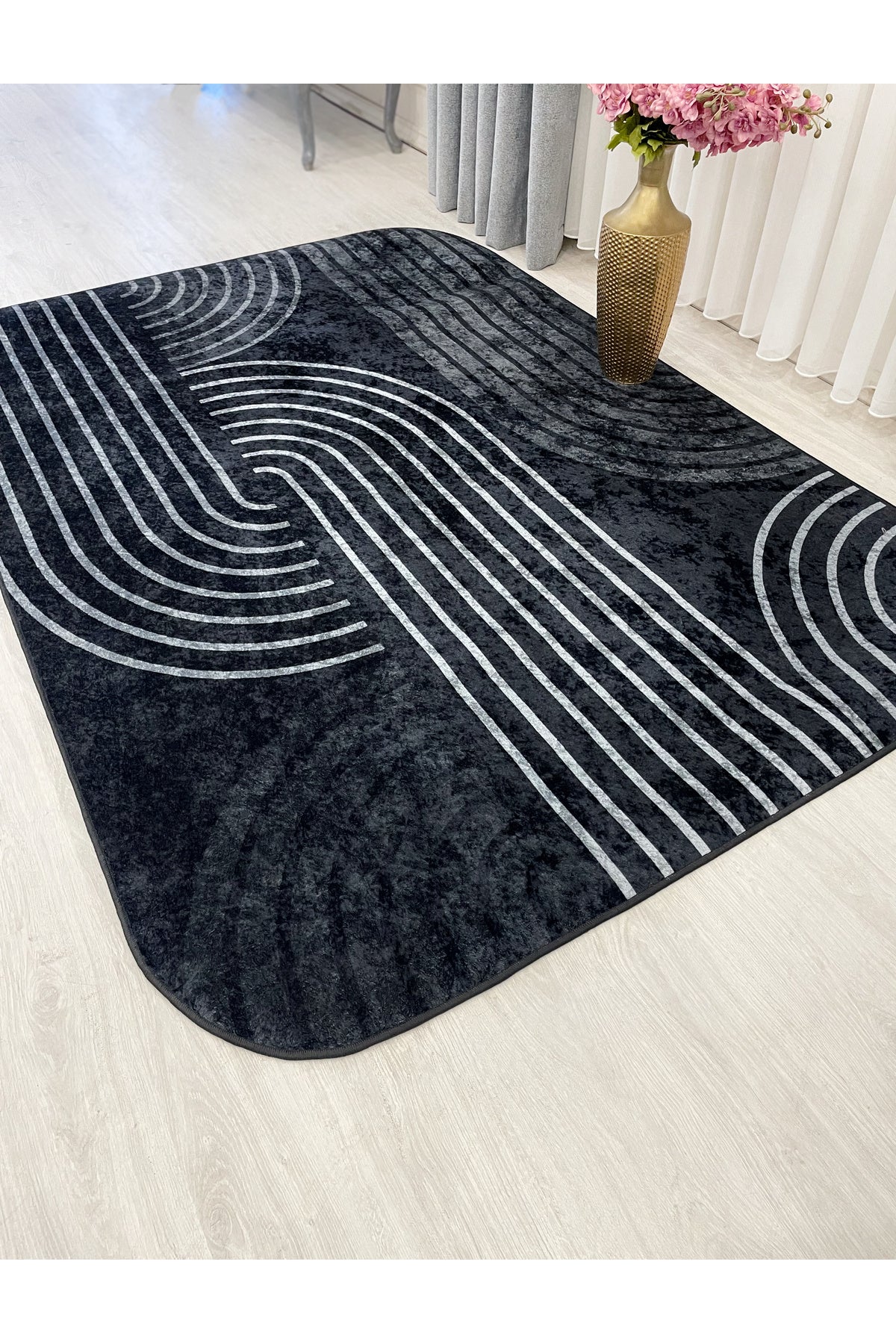Beige Scandinavian Style Latex Non-Slip Base Rug
