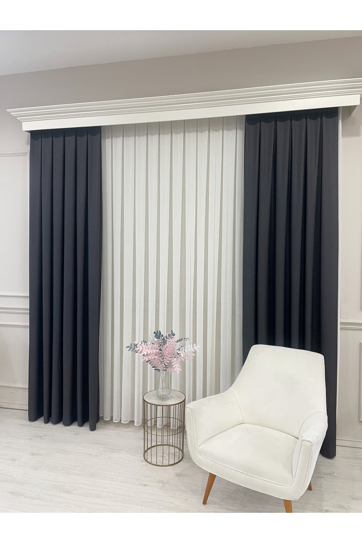 Heathered Milky Brown Linen-Look 1/3 Dense Pleated Blackout Curtain
