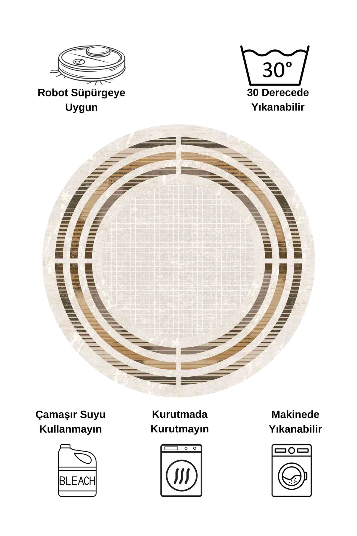 BEIGE Striped Bordered Non-Slip Base Framed Rug