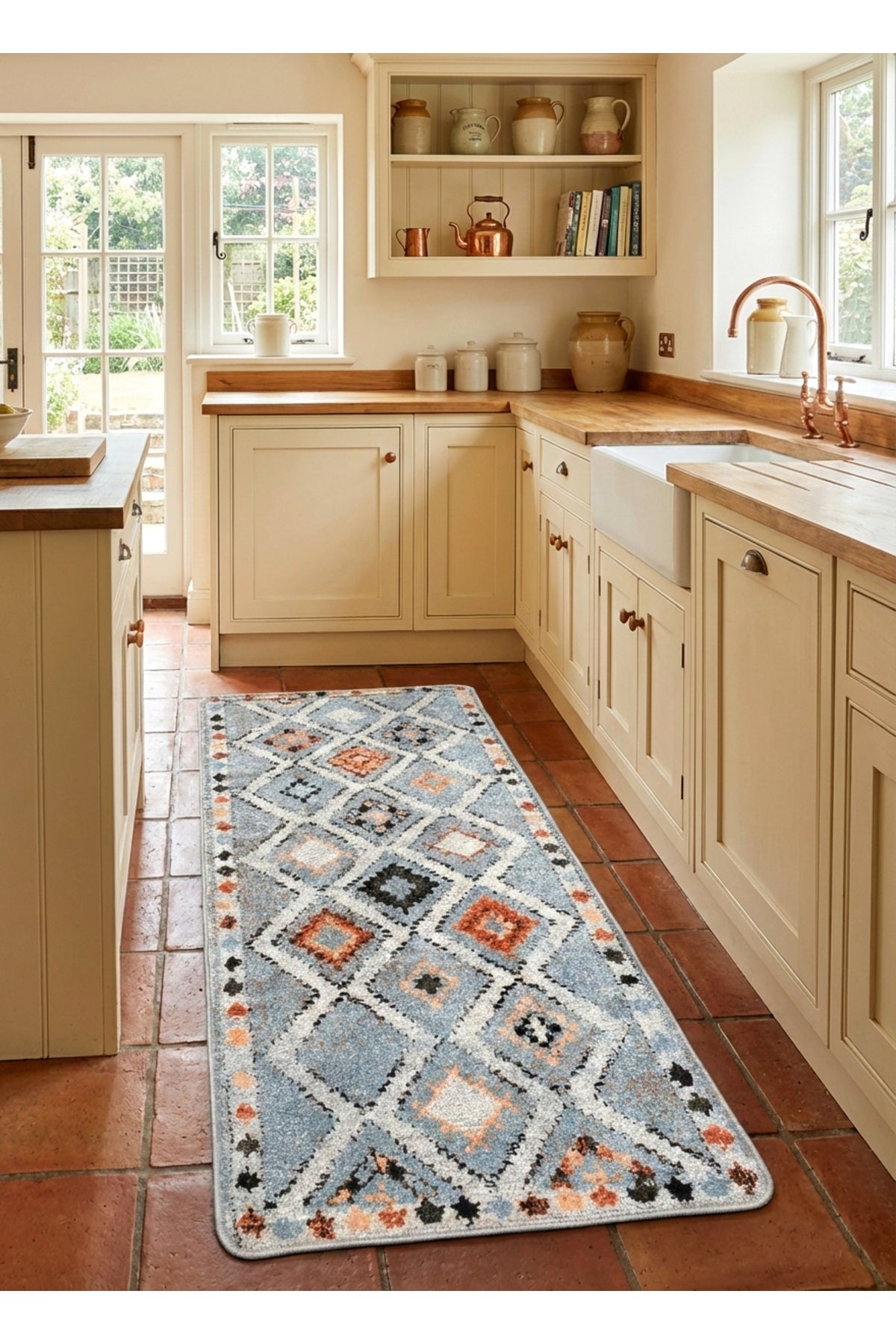 Kilim Motif Bohemian Non-Slip Base Runner Rug