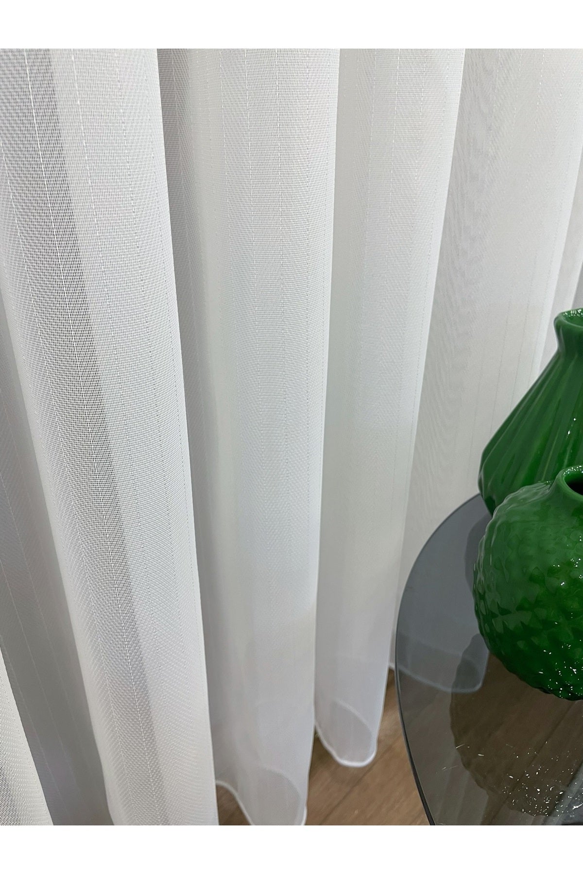 Ecru Self-Striped 1/3 Dense Pleated Sheer Curtain