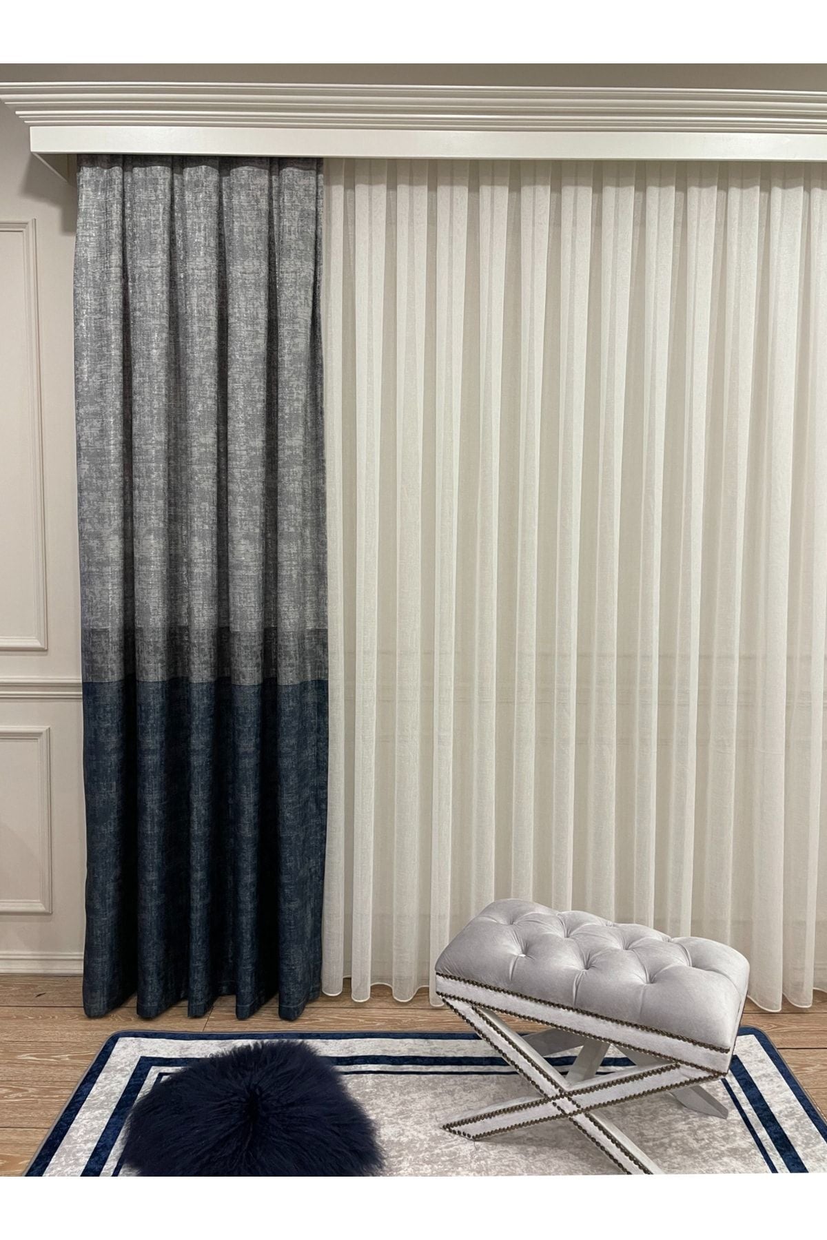 Linen Base Modern Striped Pattern 1/2.50 Pleated Blackout Curtain