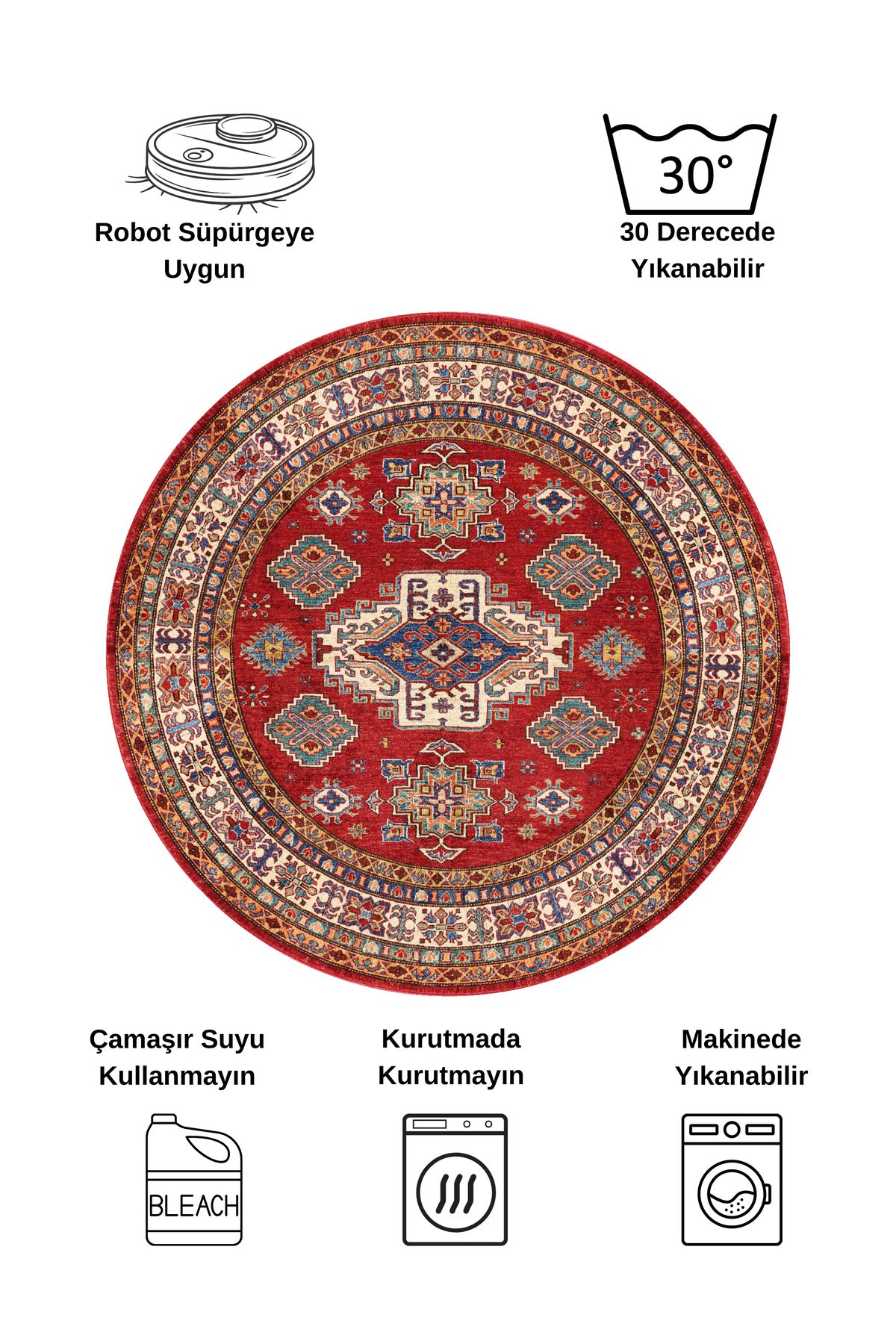 Kilim Motif Classic Non-Slip Base Round Rug