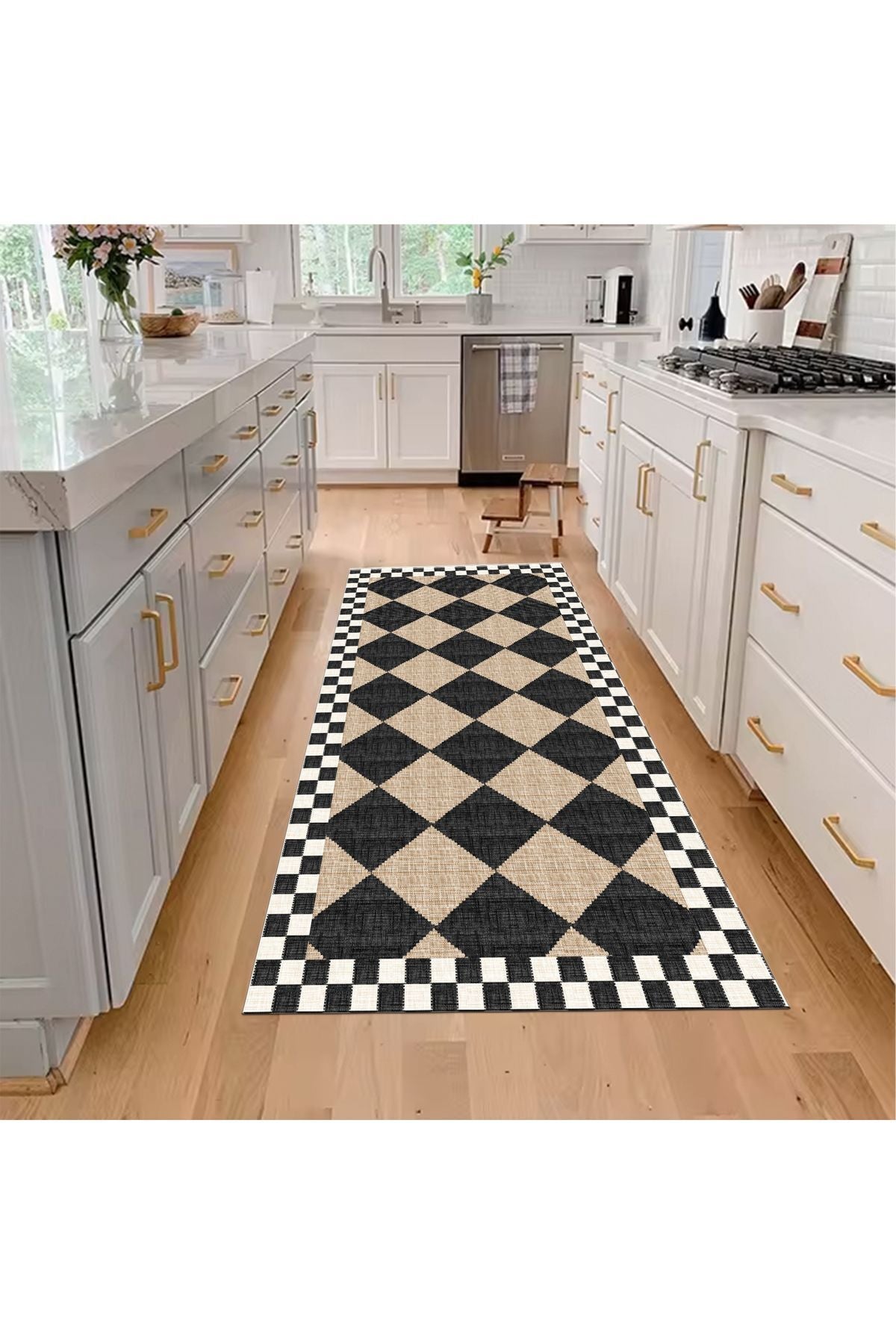 Jute Sisal Look Checkered Leather Base Rug