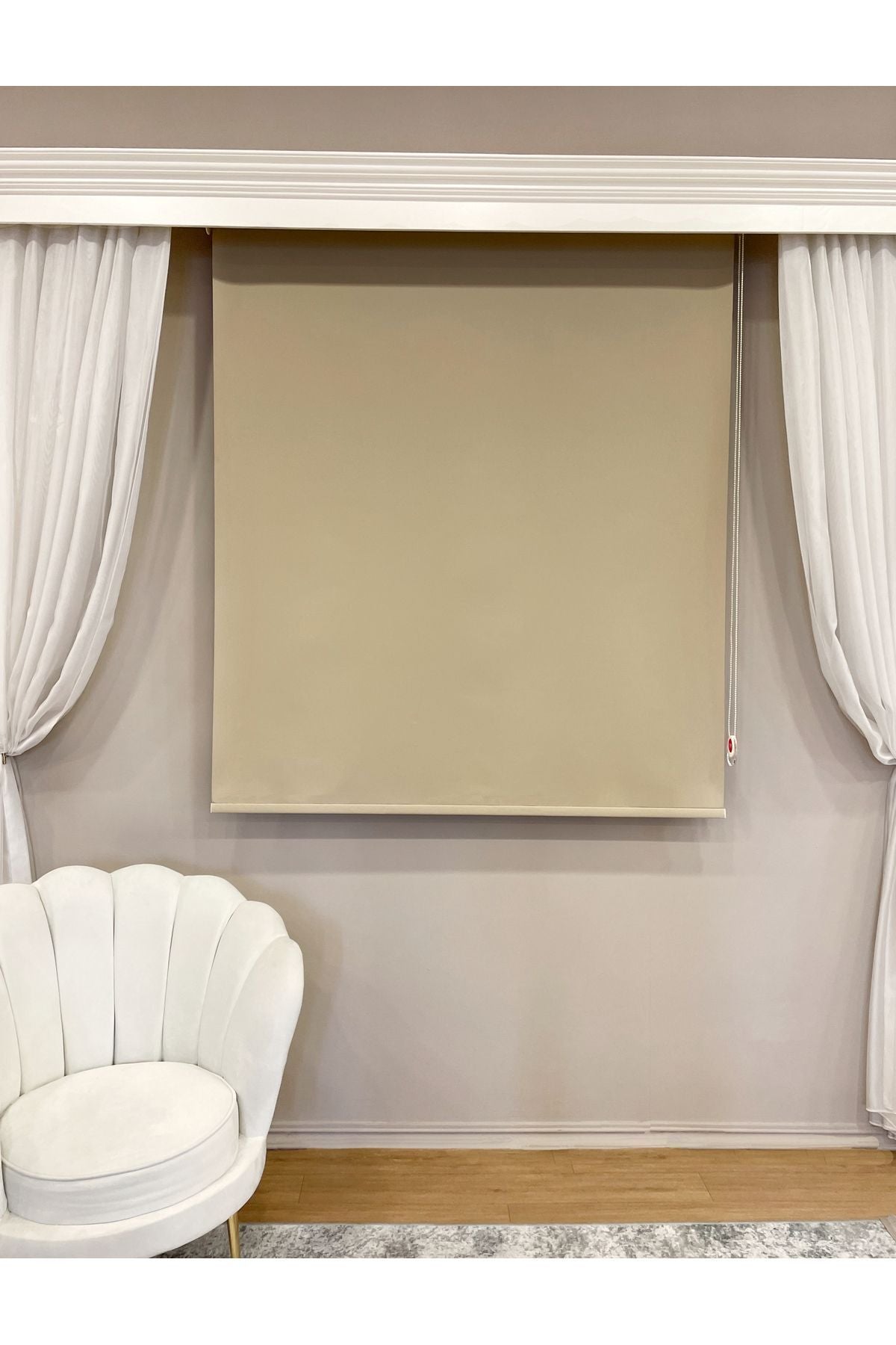 Cream Color Linen-Look Thick Fabric Roller Shade Modern Curtain