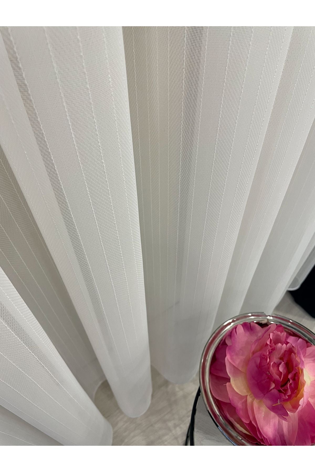 Ecru Pearl Shimmer Self-Striped 1/3 Dense Pleated Sheer Curtain