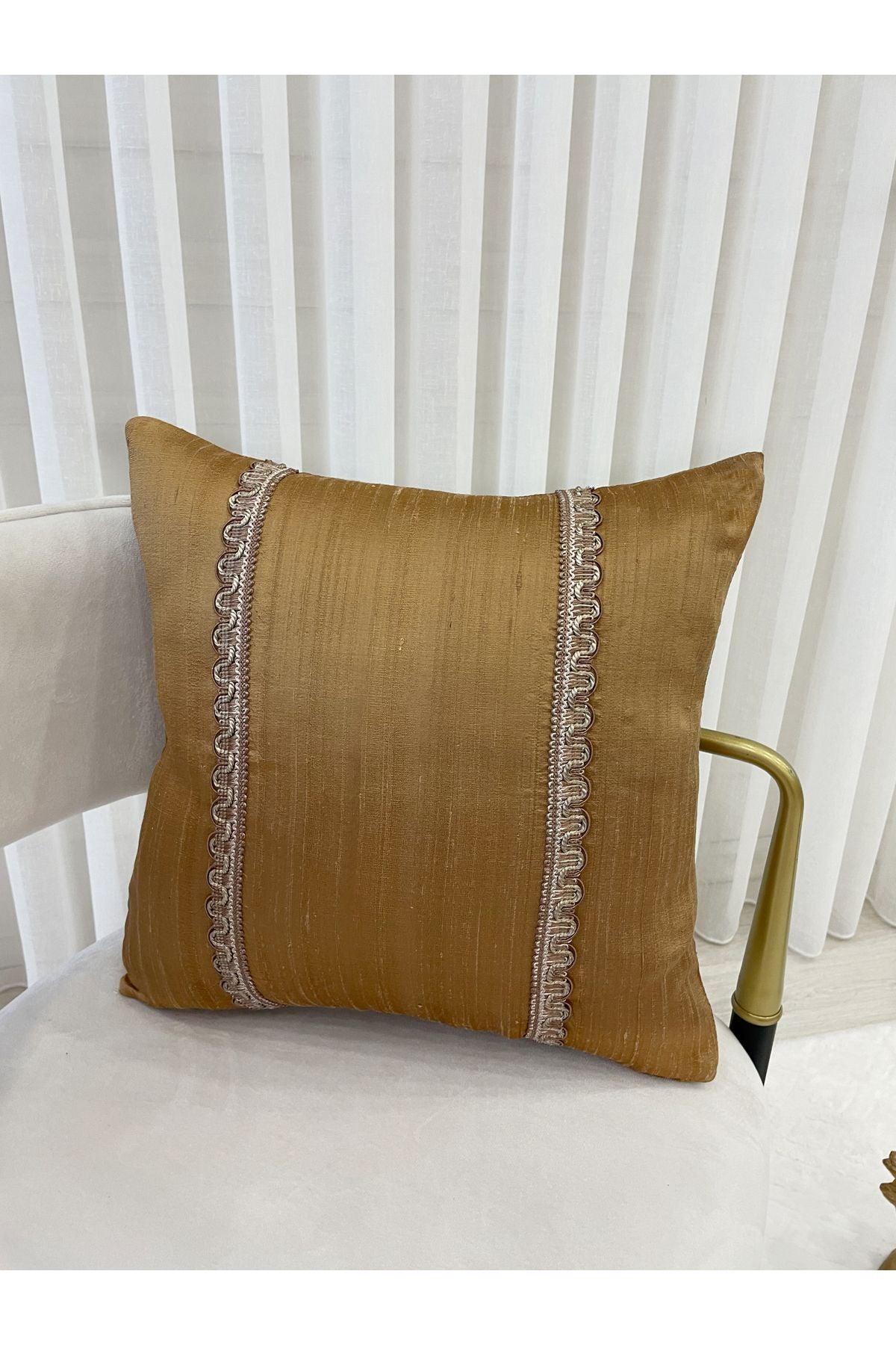 Imported Silk Cushion Pillow Cover with Cord (45x45) (Copper Brown)