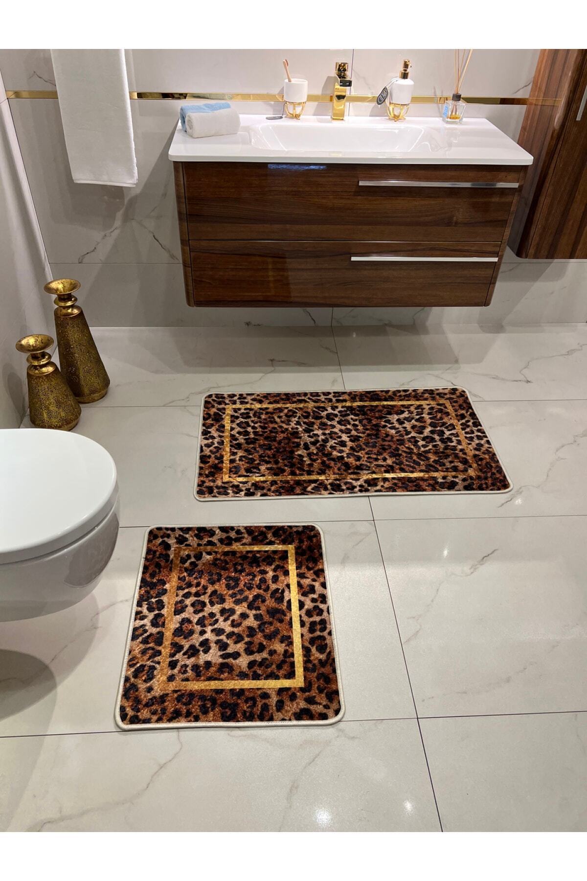 Leopard Pattern 2-Piece Non-Slip Base Bath Mat Set (60x100 - 60x50)