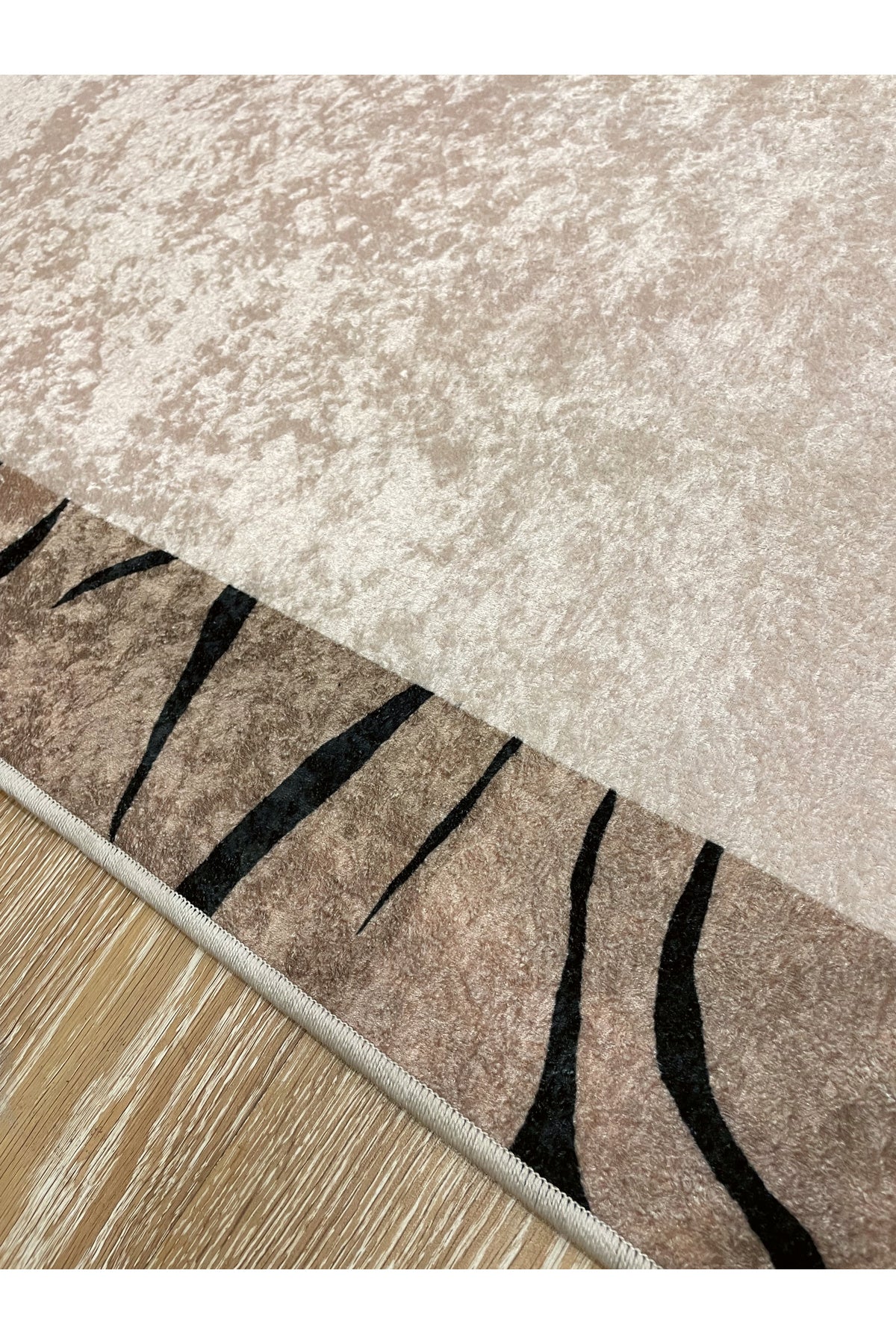 Beige-Brown Zebra Border Latex Base Rug